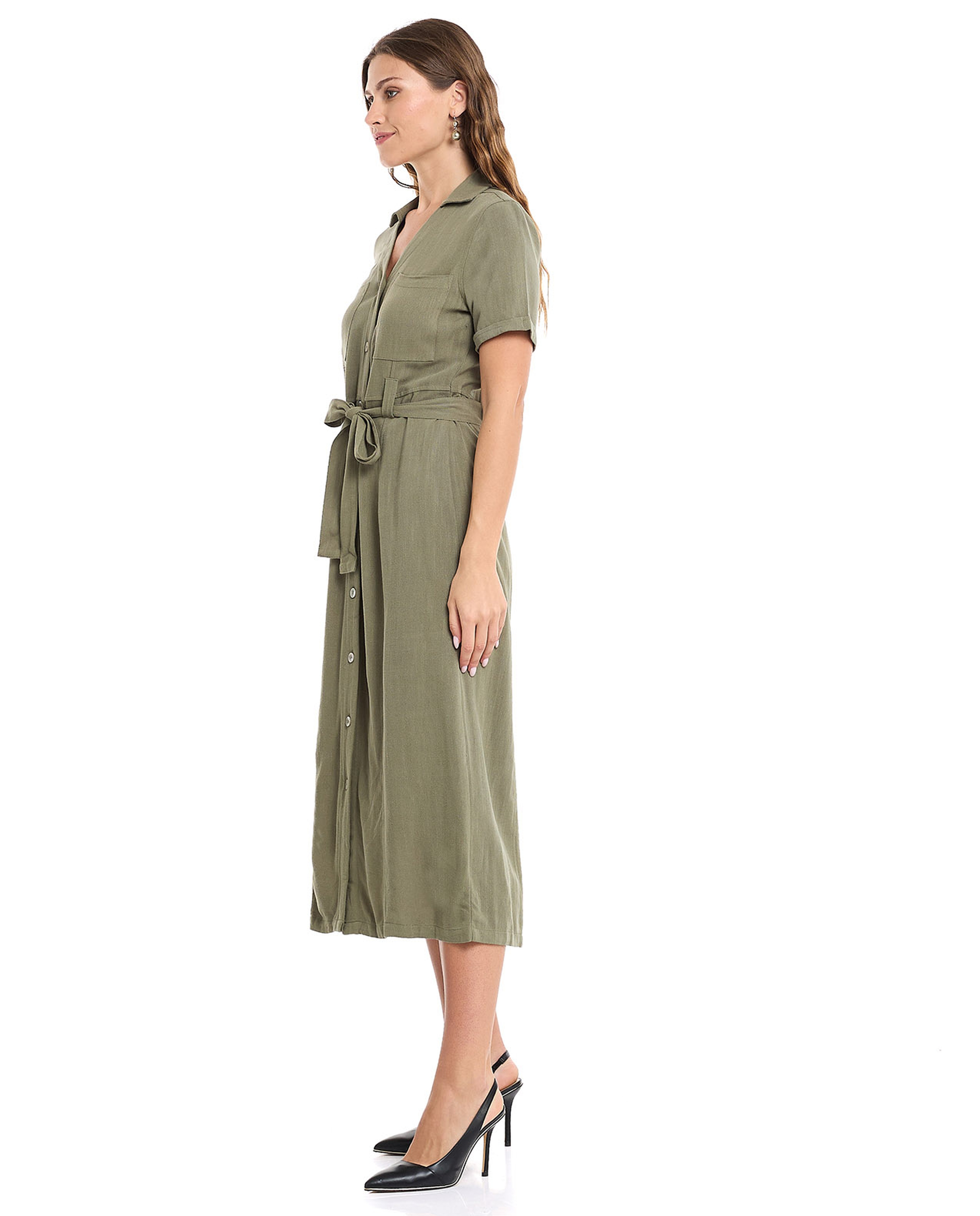 Solid Shirt Dress with Short Sleeves