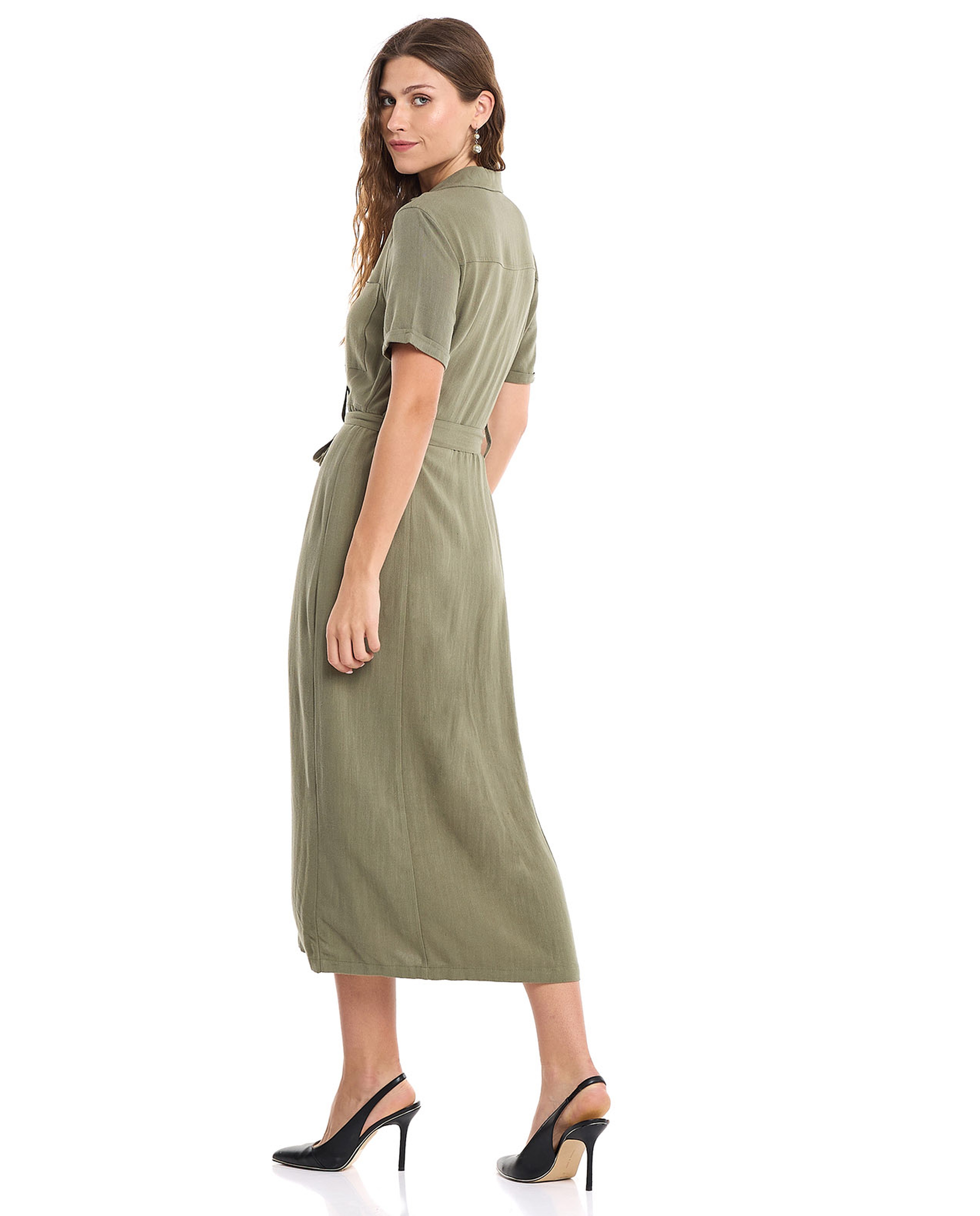 Solid Shirt Dress with Short Sleeves