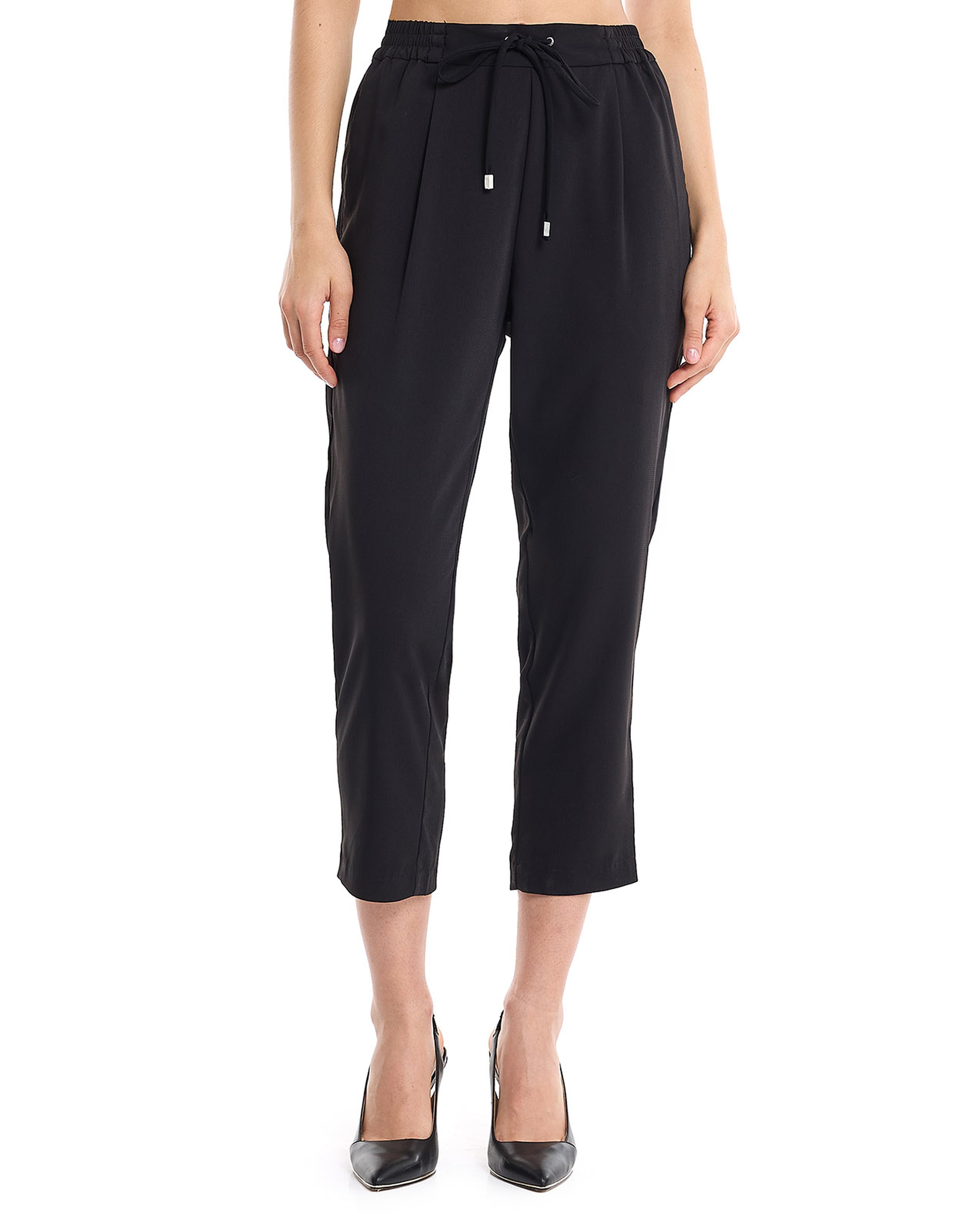 Solid Tapered Fit Trousers with Drawstring Waist