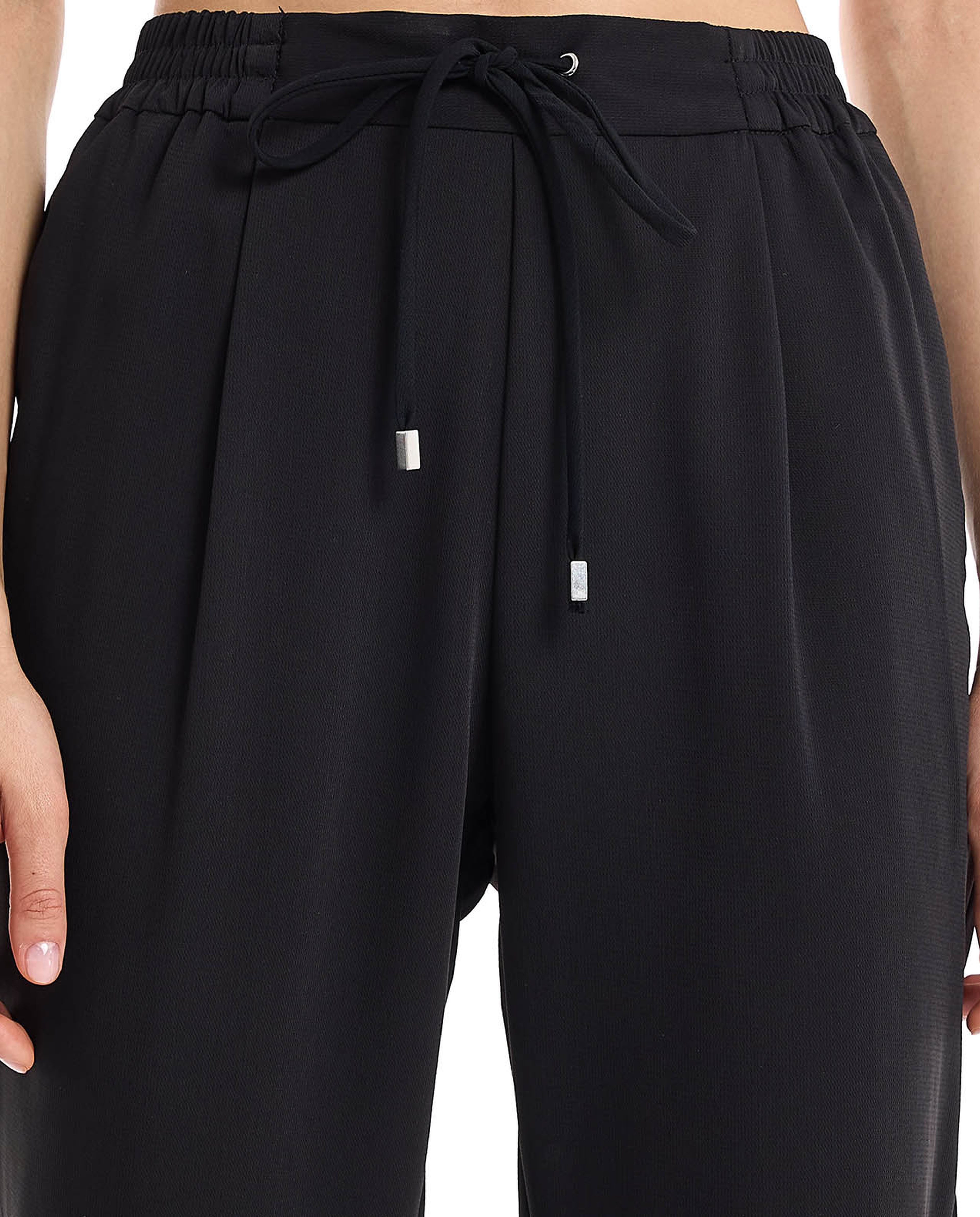 Solid Tapered Fit Trousers with Drawstring Waist