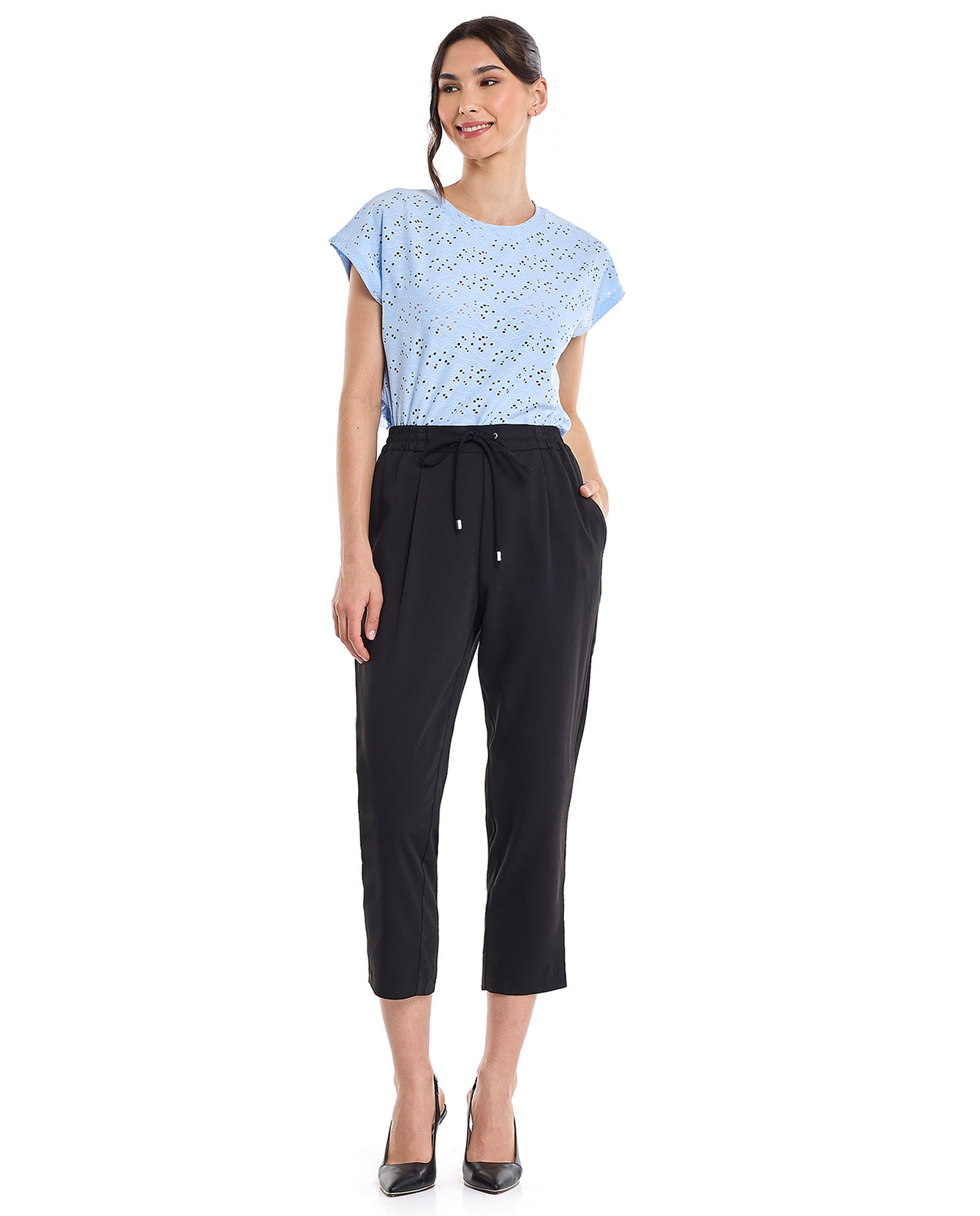 Solid Tapered Fit Trousers with Drawstring Waist