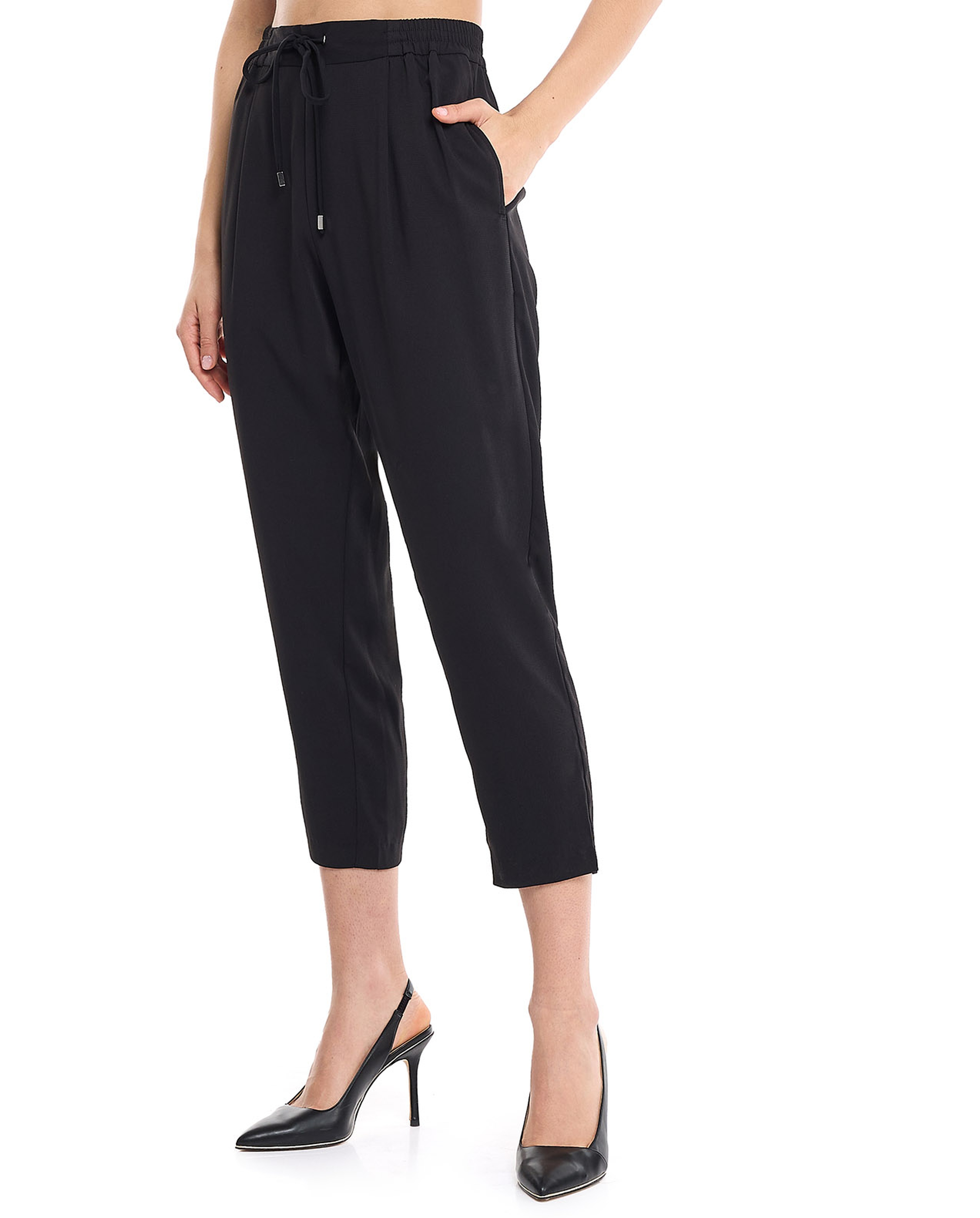 Solid Tapered Fit Trousers with Drawstring Waist