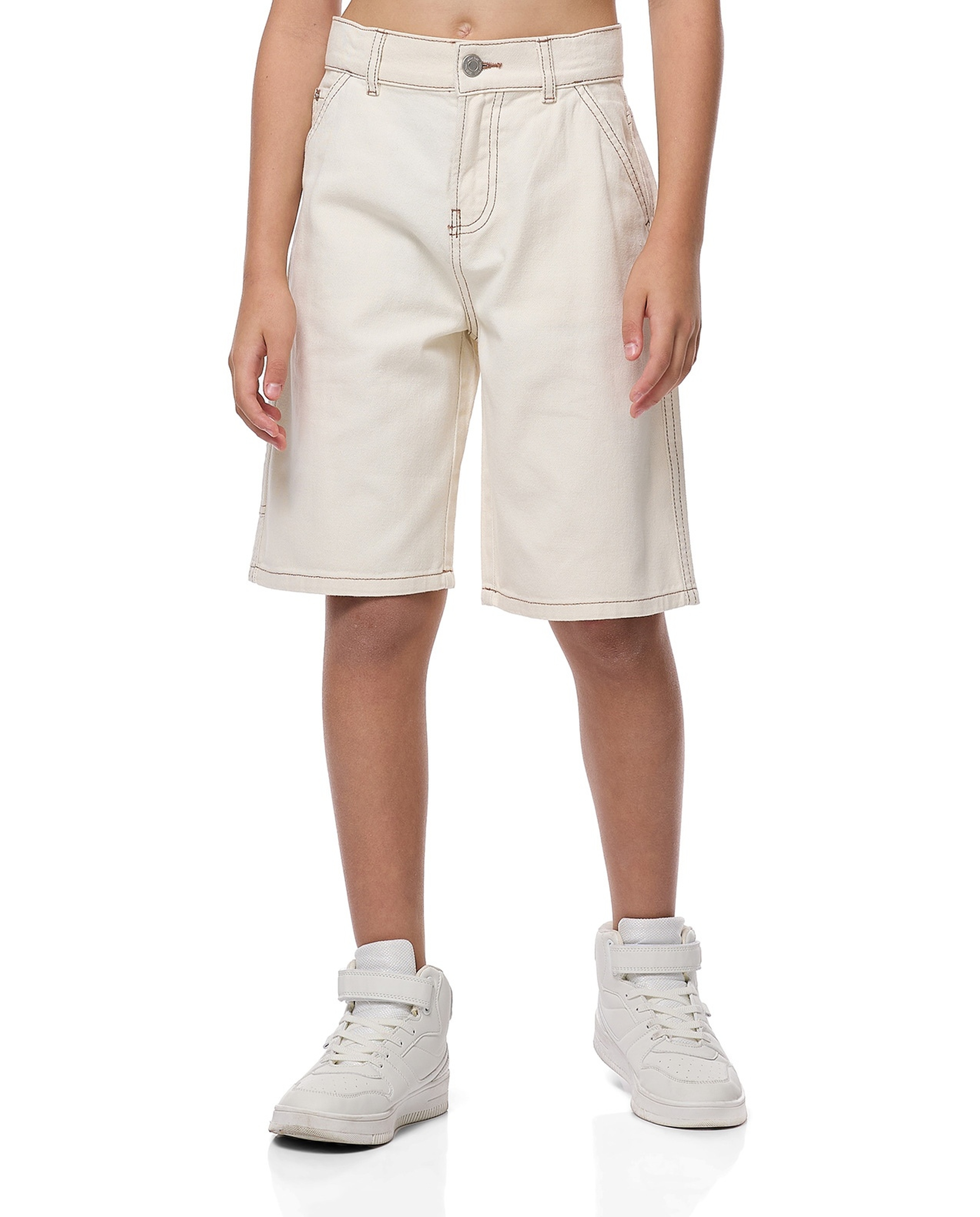 Solid Shorts with Button Closure