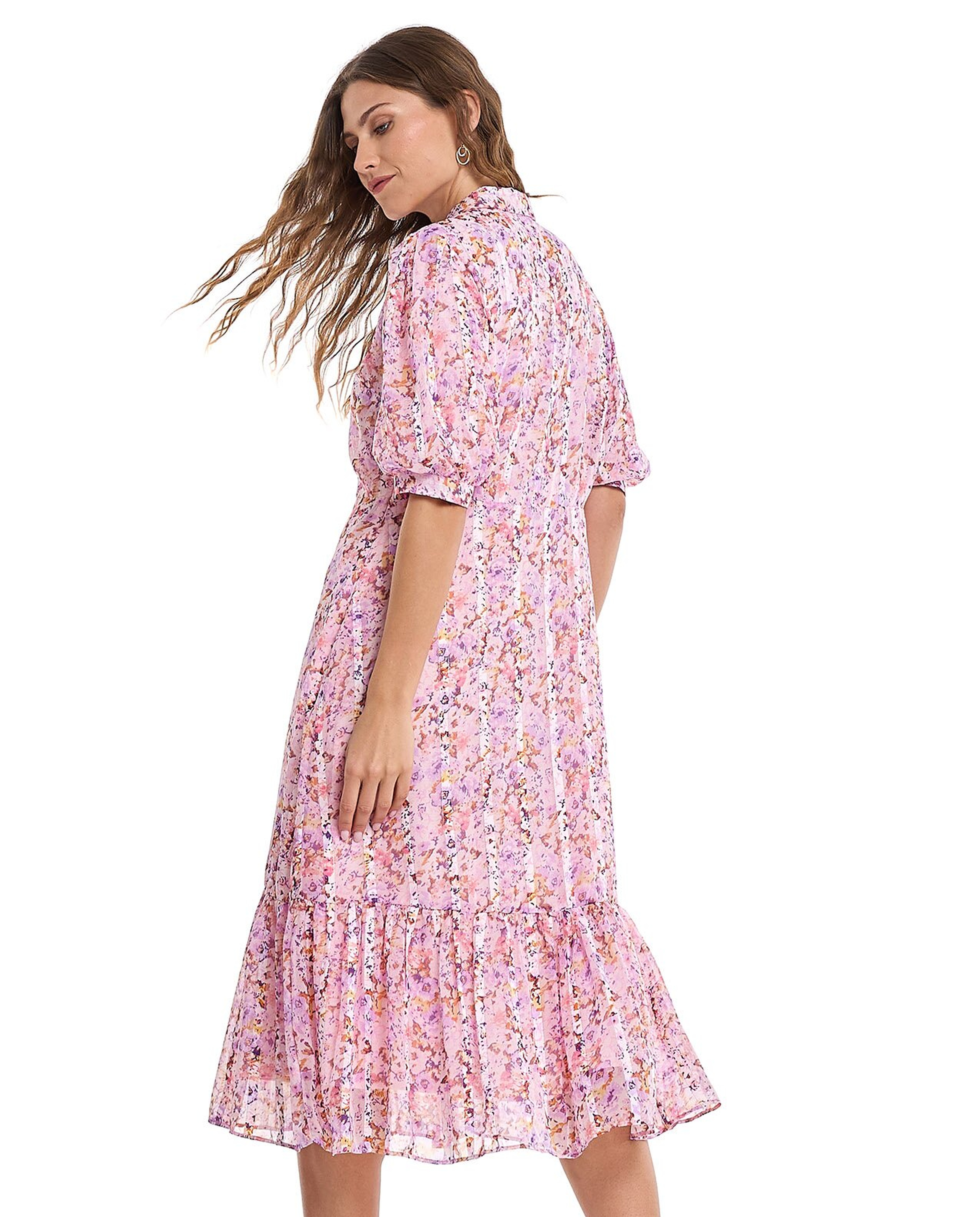 Printed Shirt Dress with Puff Sleeves