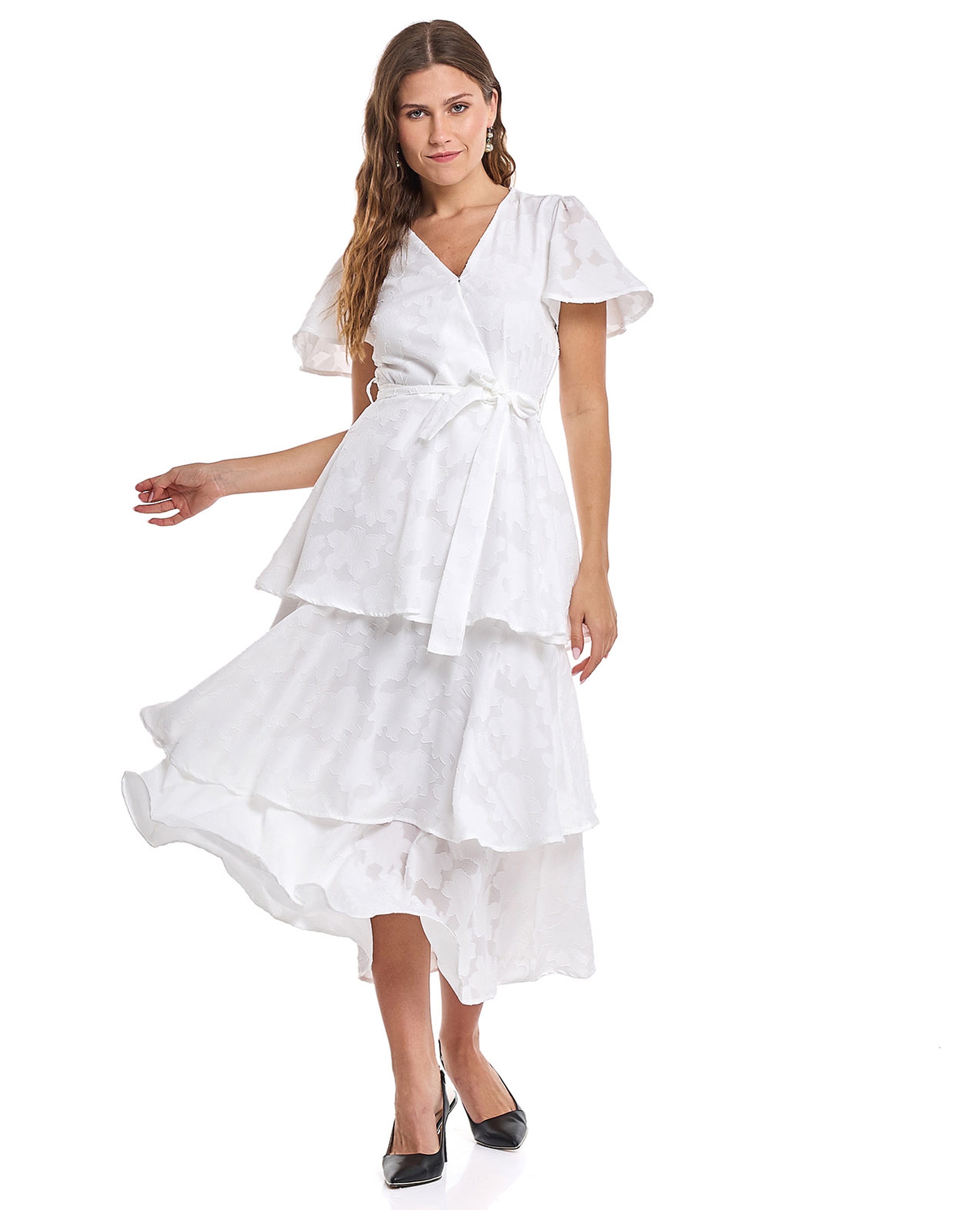 فستان مزموم بتصميم ذاتي بياقة سويتهارت وأكمام واسعة