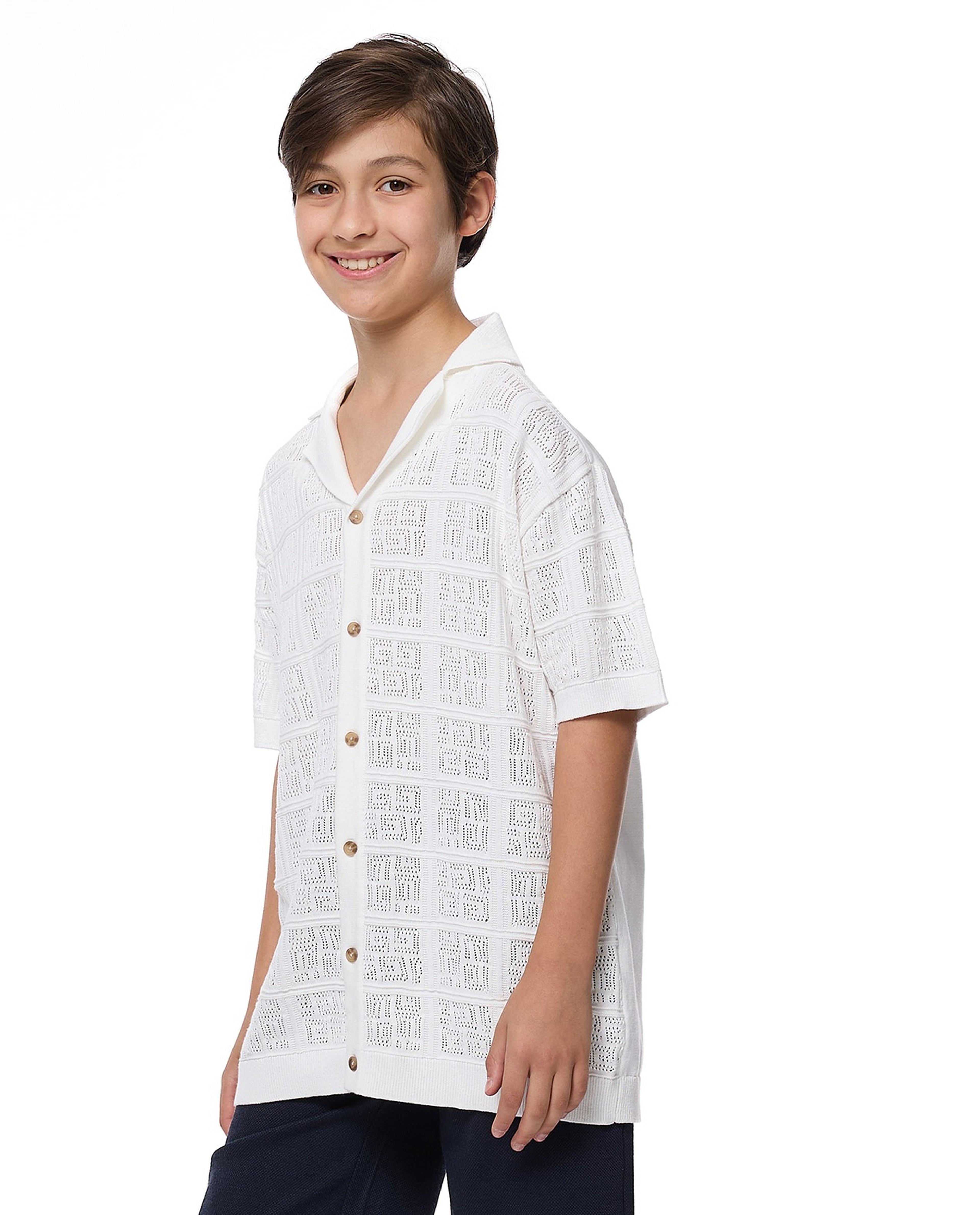 Knitted Shirt with Lapel Collar and Short Sleeves