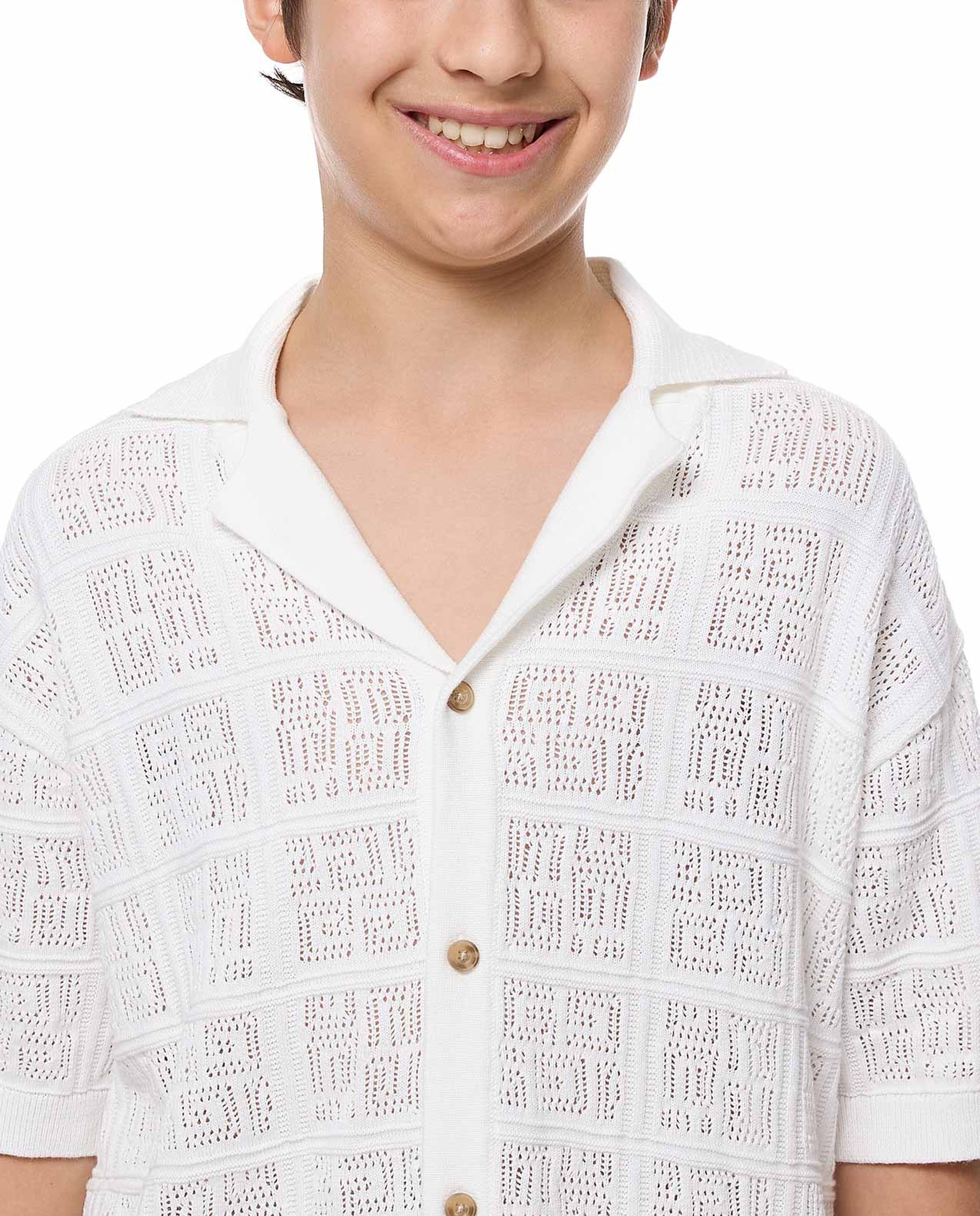 Knitted Shirt with Lapel Collar and Short Sleeves