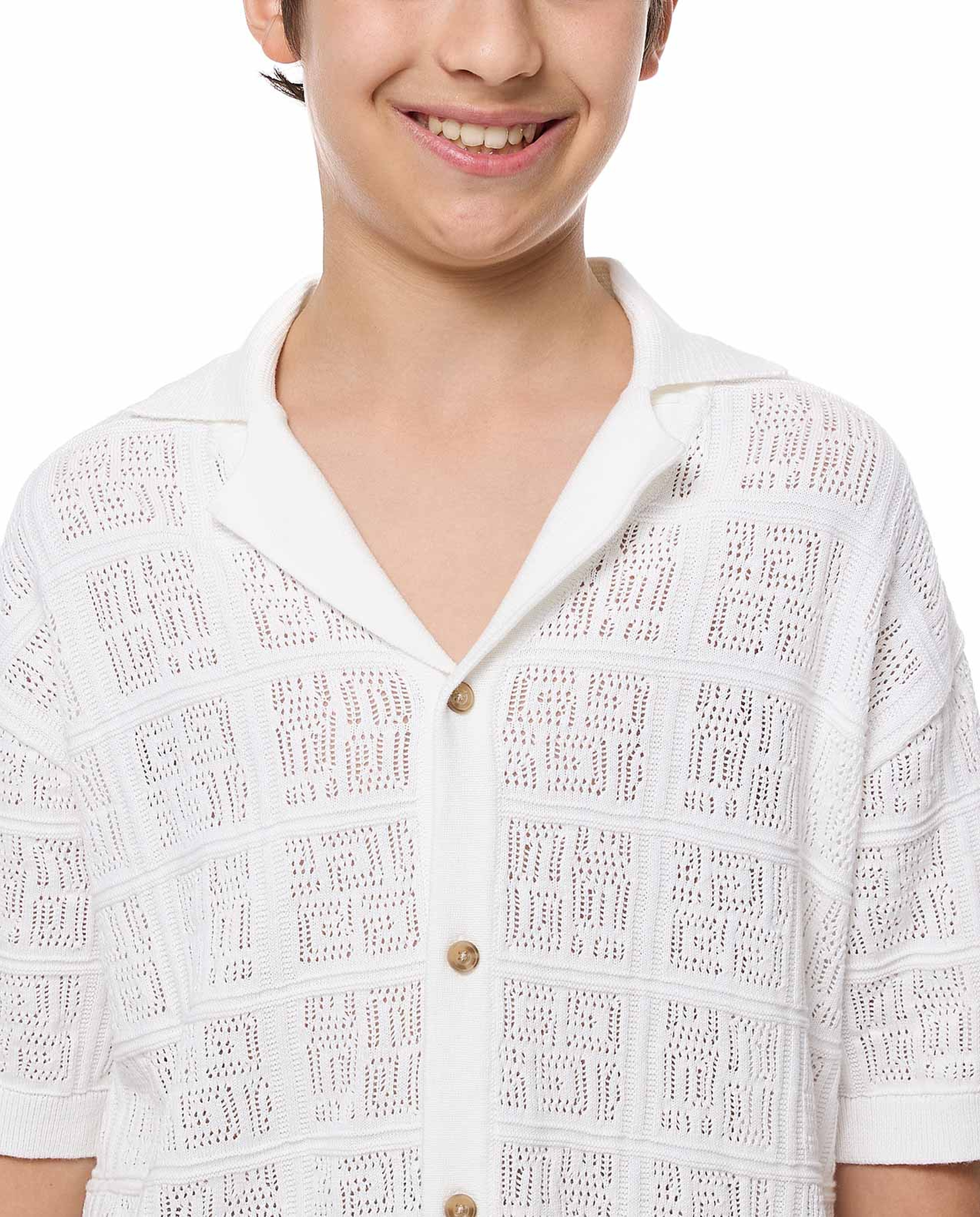 Knitted Shirt with Lapel Collar and Short Sleeves