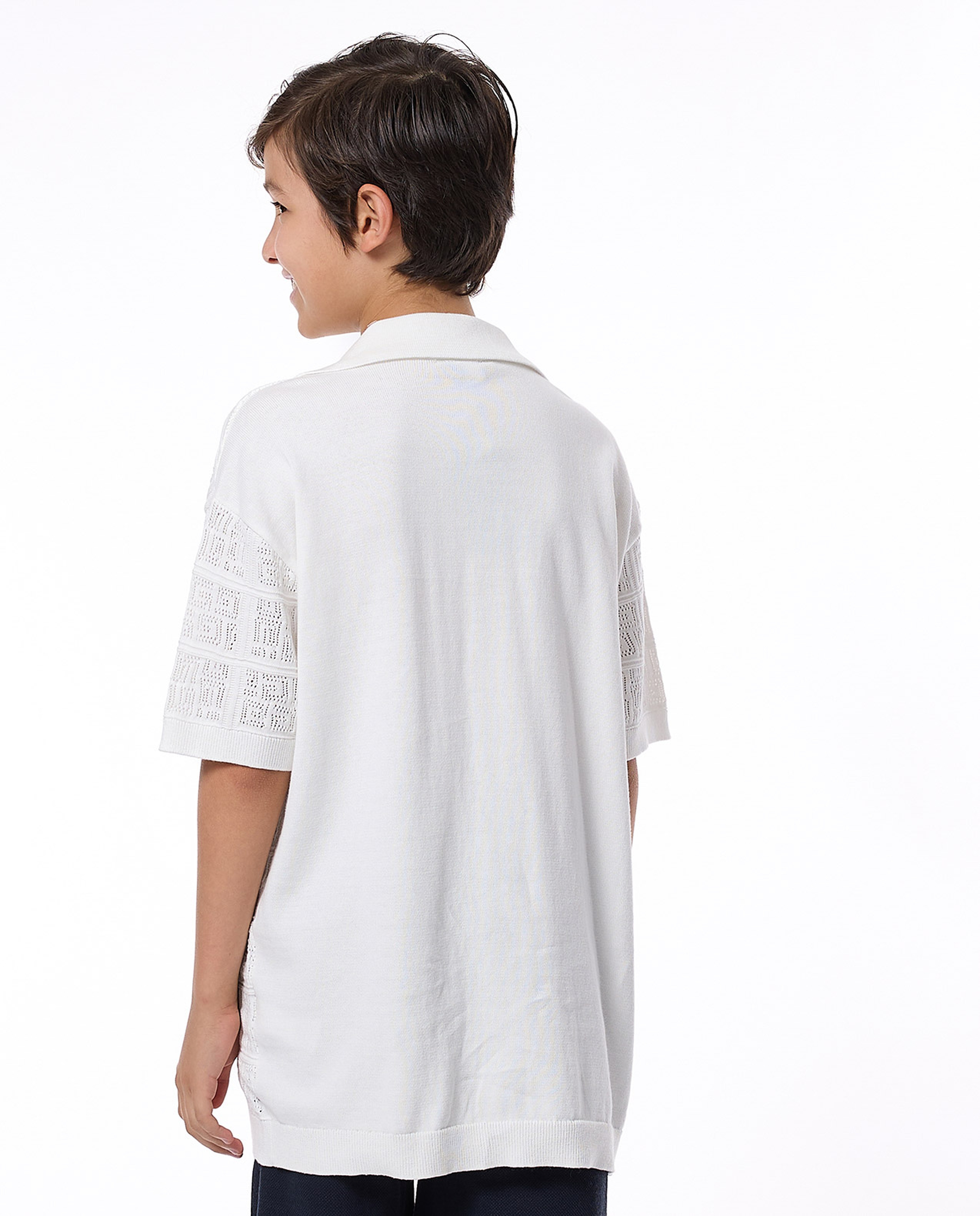 Knitted Shirt with Lapel Collar and Short Sleeves