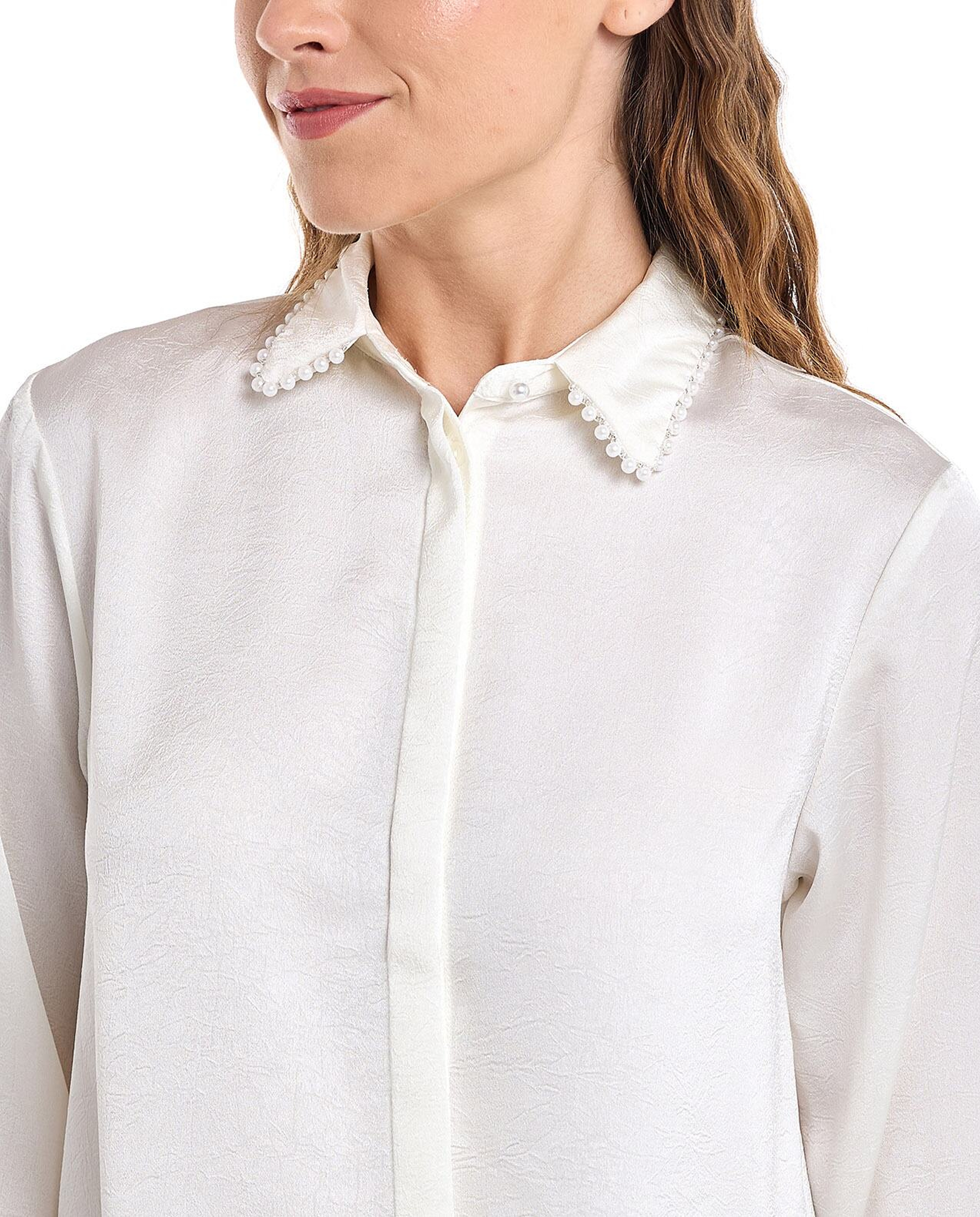 Solid Shirt with Classic Collar and Long Sleeves