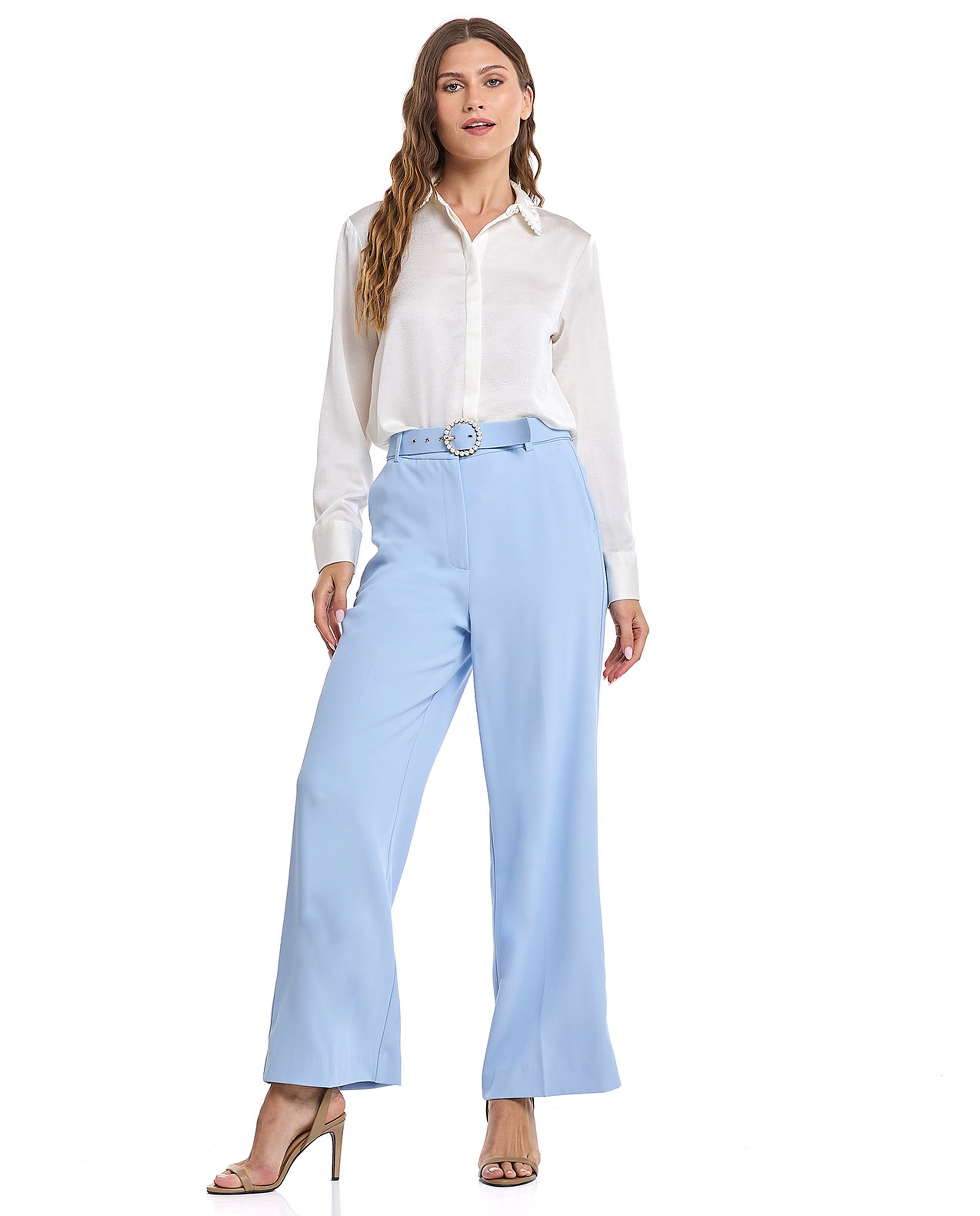 Solid Shirt with Classic Collar and Long Sleeves