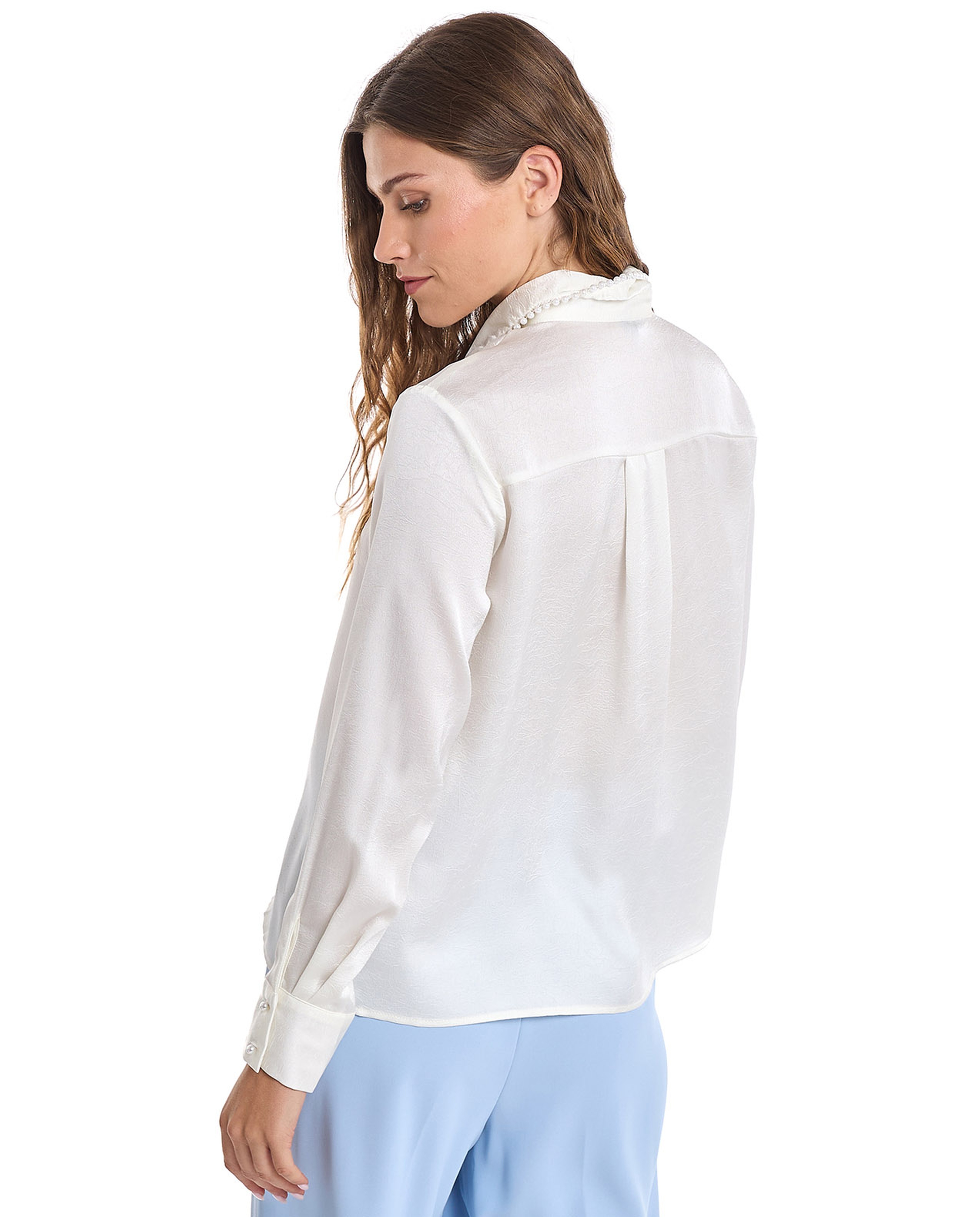 Solid Shirt with Classic Collar and Long Sleeves