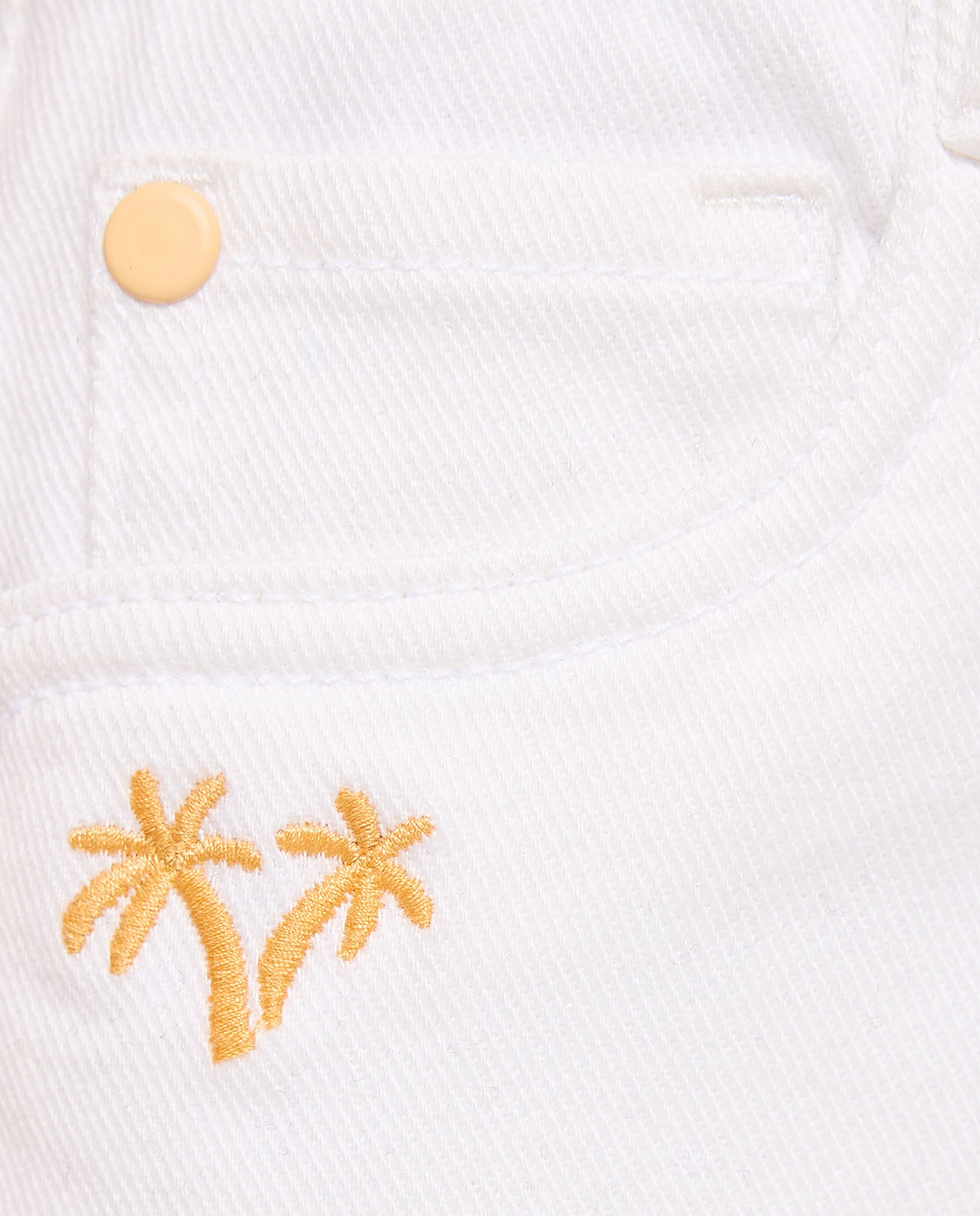 Embroidery Detail Denim Shorts with Button Closure
