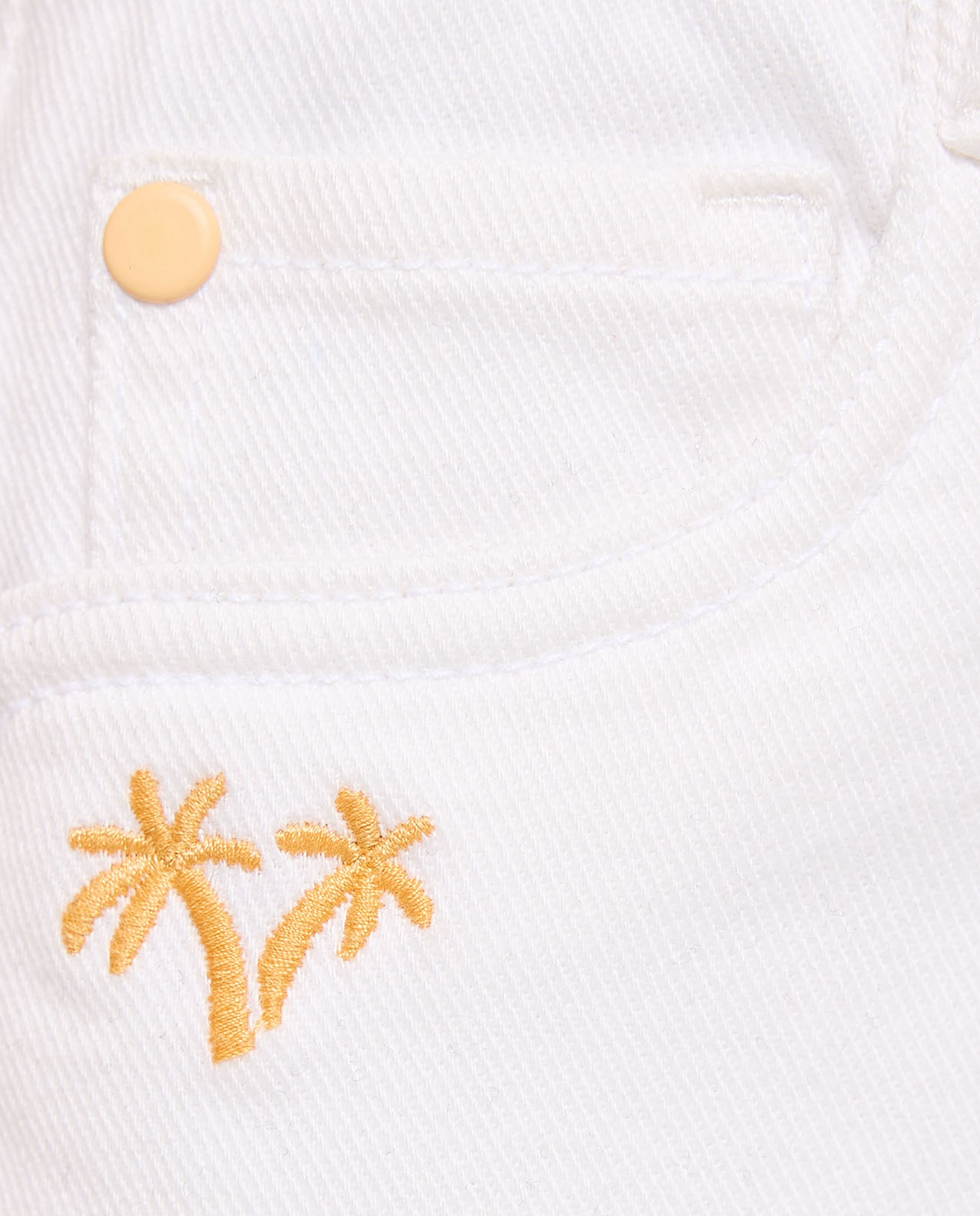 Embroidery Detail Denim Shorts with Button Closure