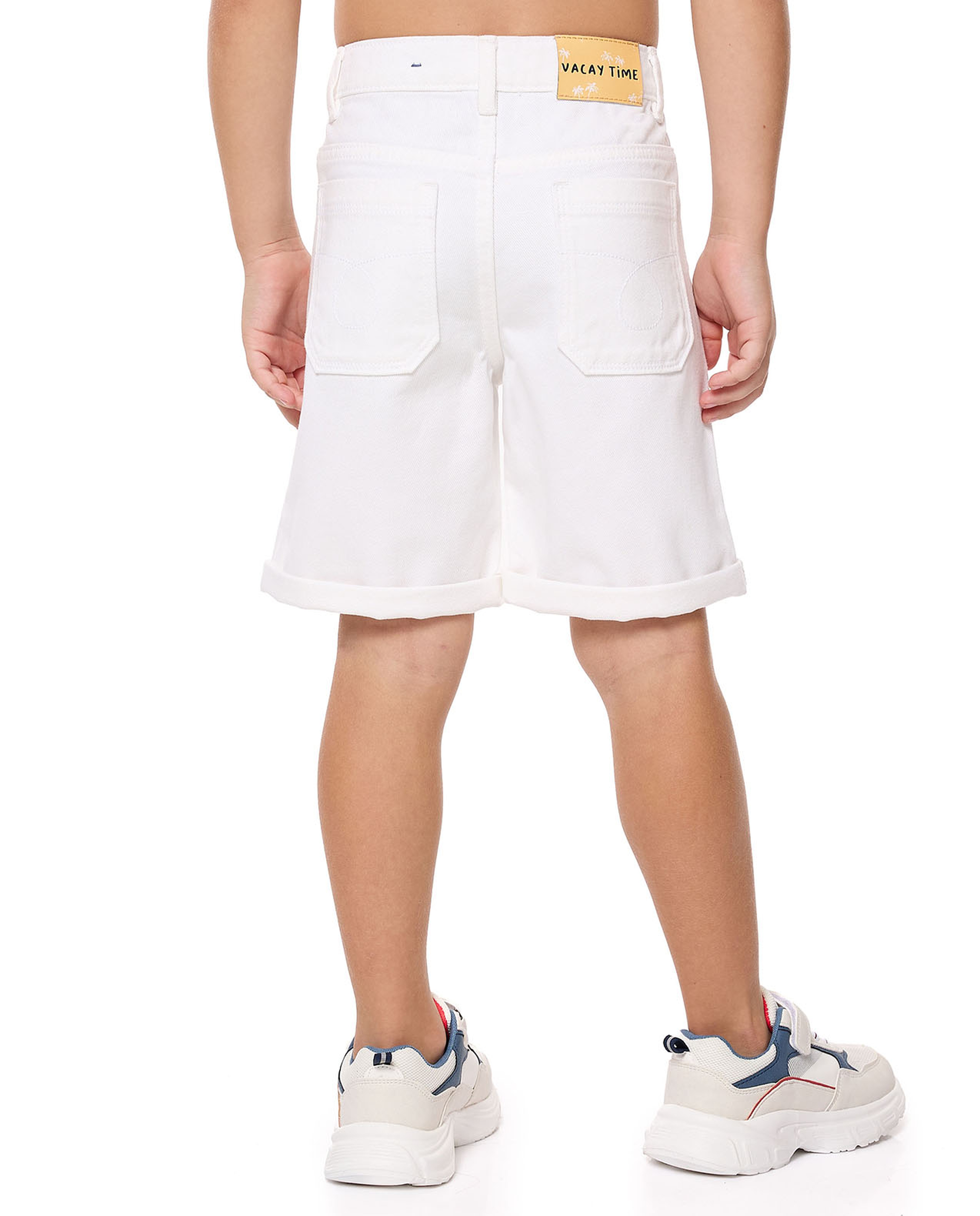 Embroidery Detail Denim Shorts with Button Closure