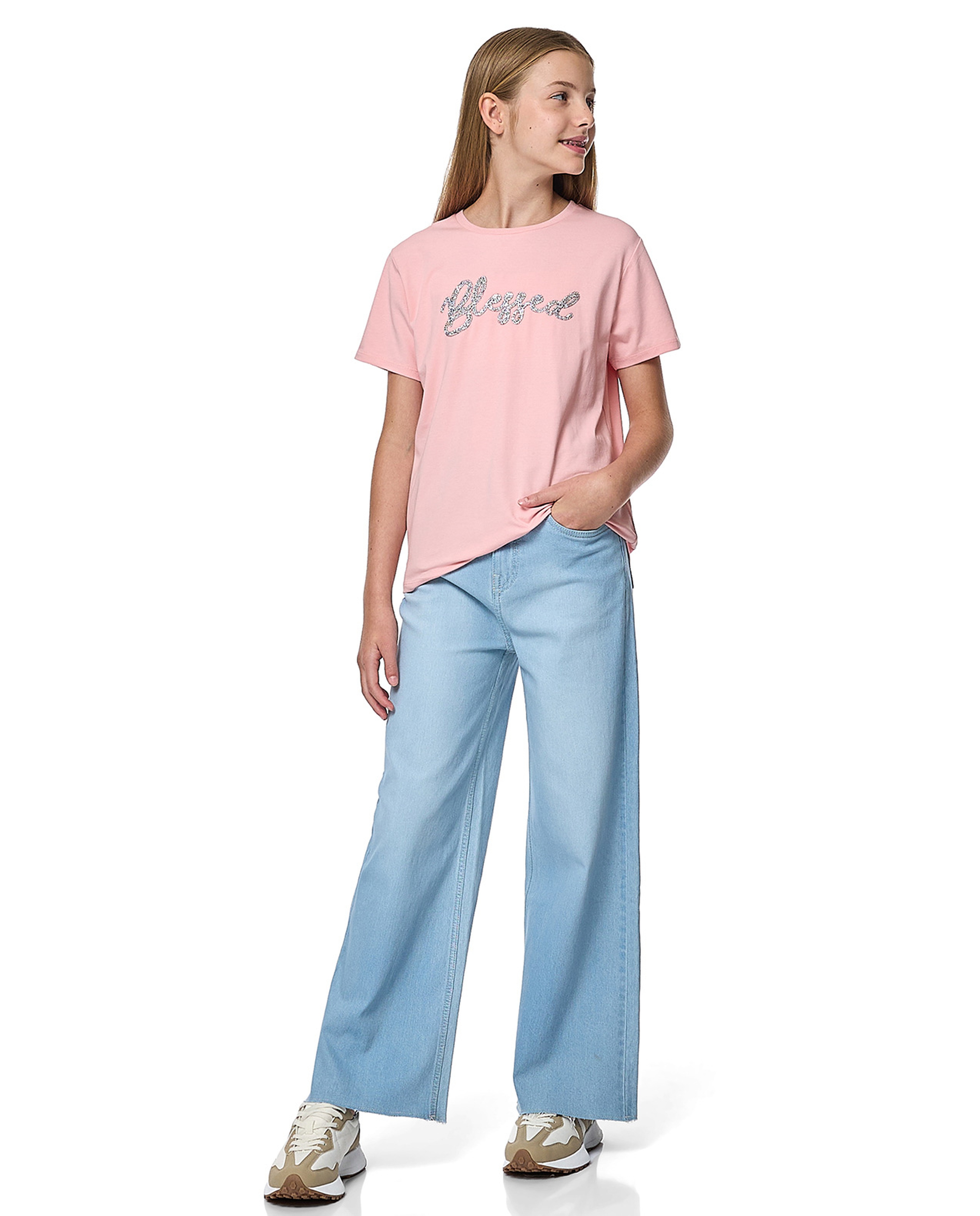 Embellished T-Shirt with Crew Neck and Short Sleeves