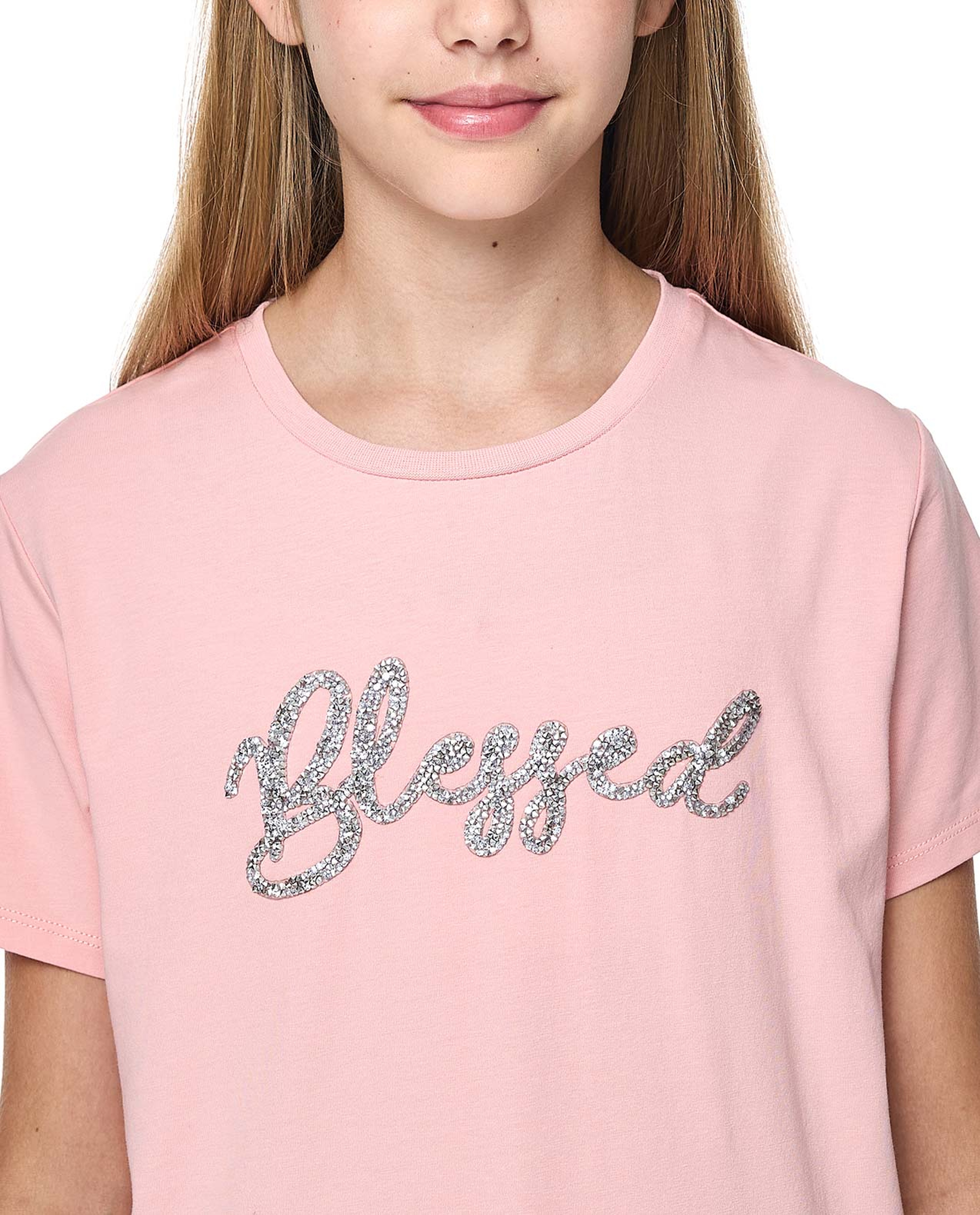 Embellished T-Shirt with Crew Neck and Short Sleeves