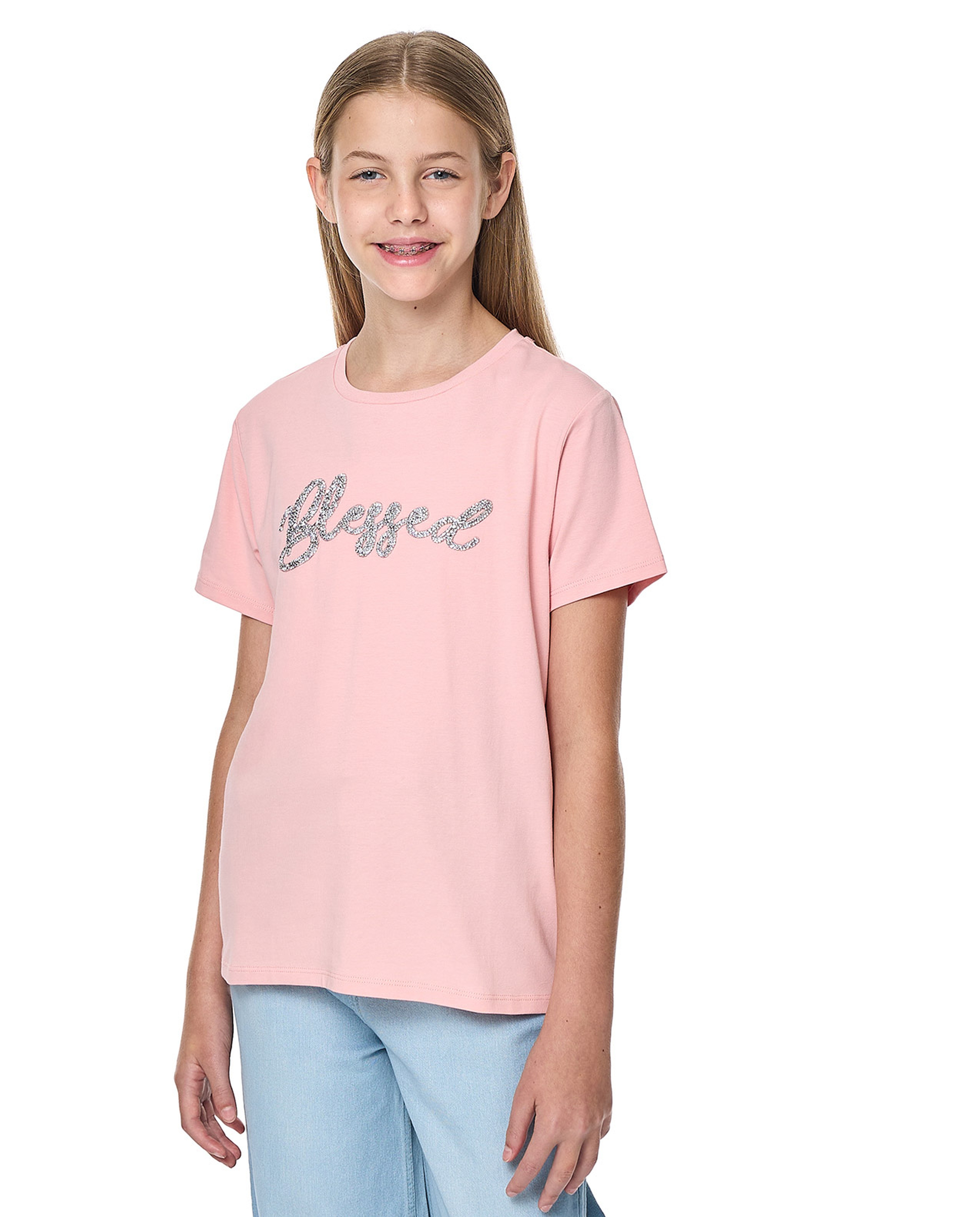 Embellished T-Shirt with Crew Neck and Short Sleeves