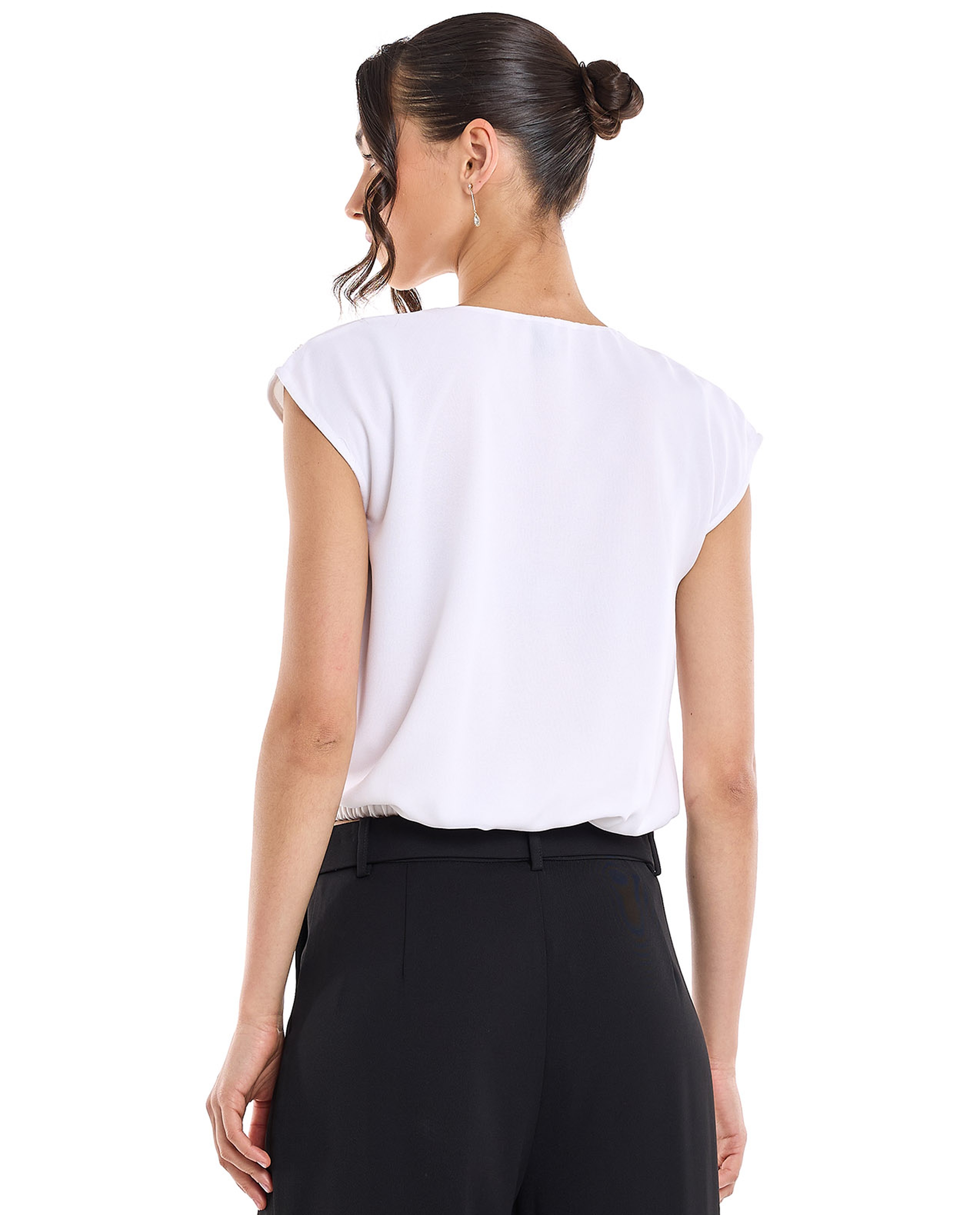 Embroidered Top with V-Neck and Cap Sleeves