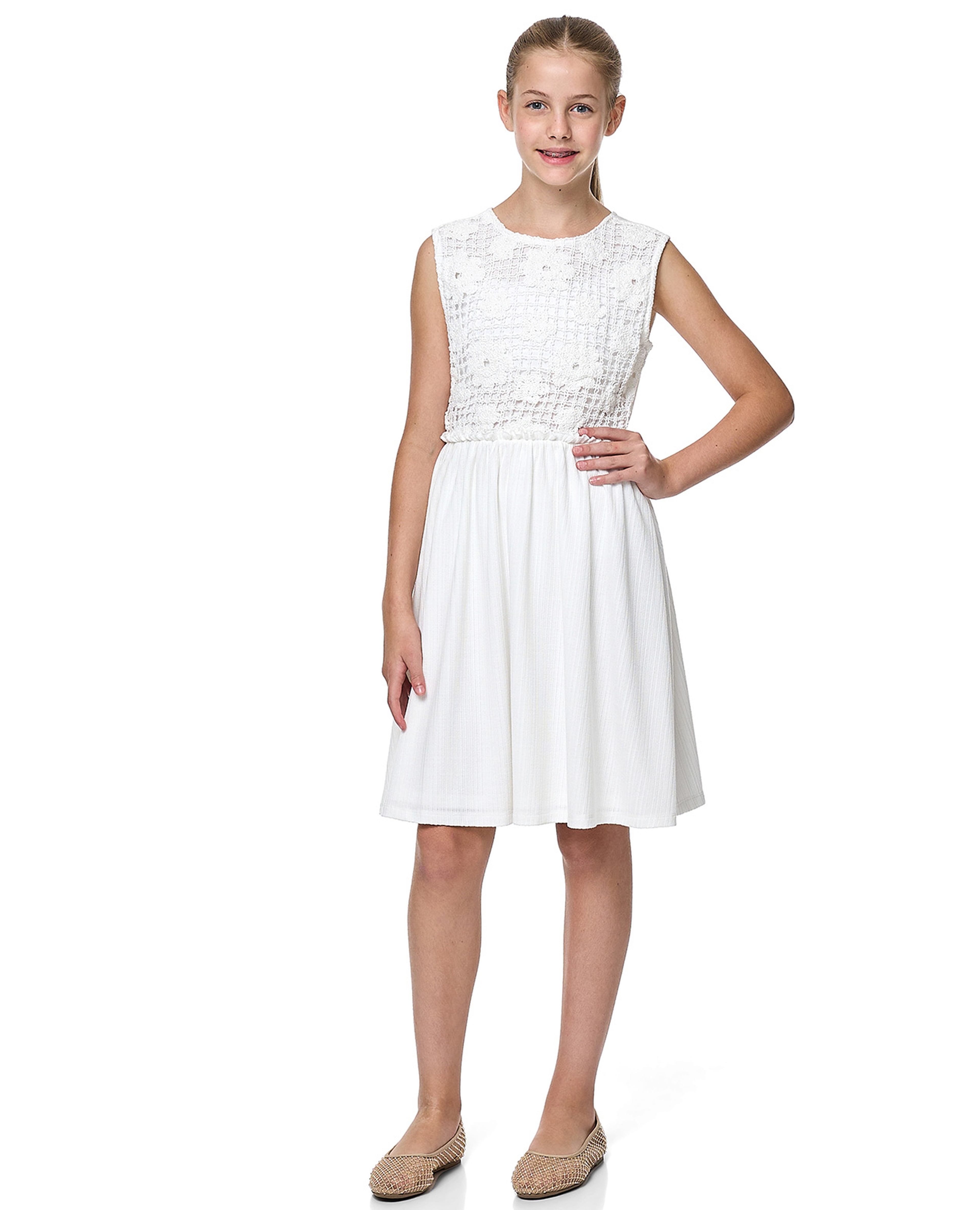 Crochet Detail Sleeveless Fit and Flare Dress