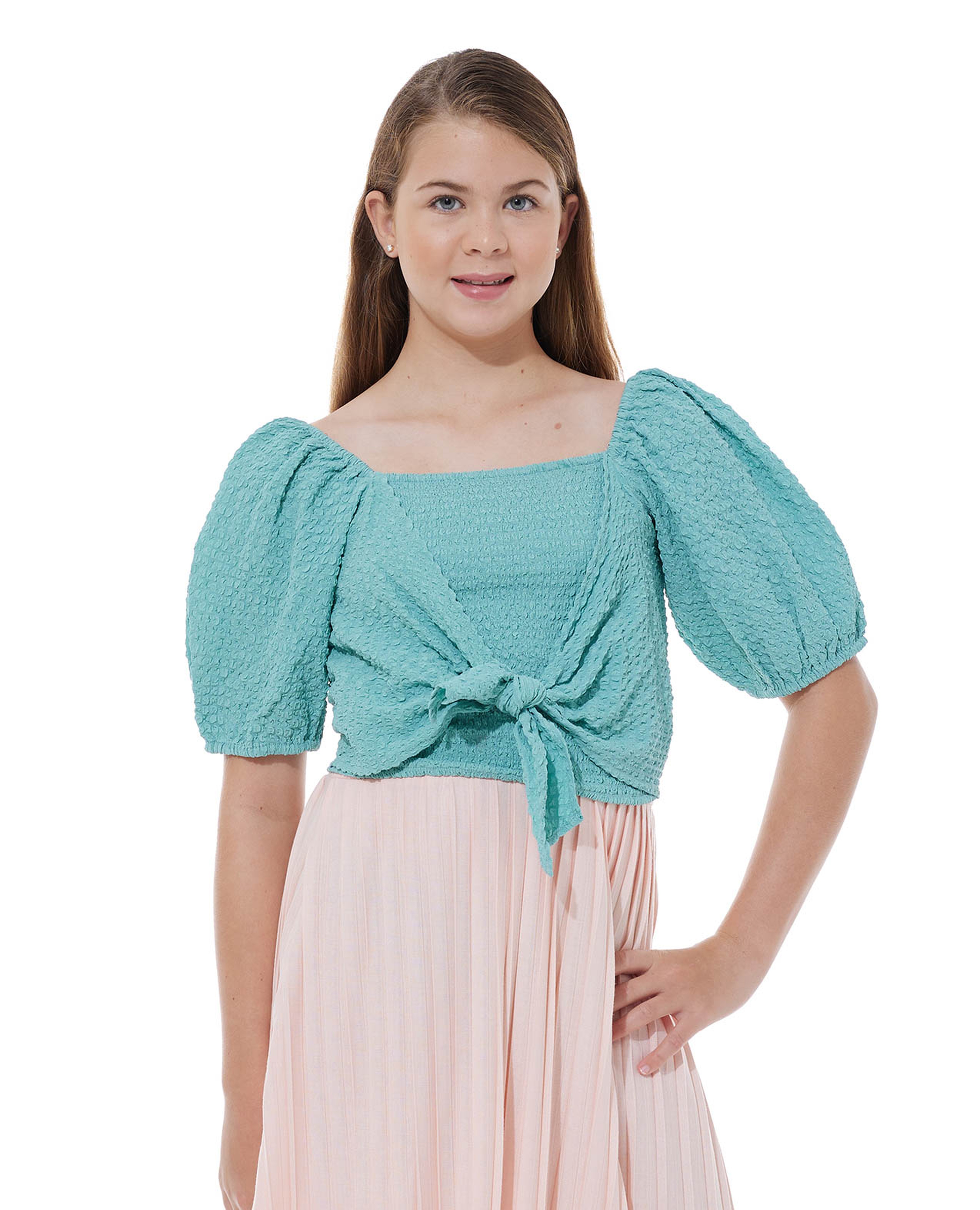 Solid Top with Square Neck and Puff Sleeves