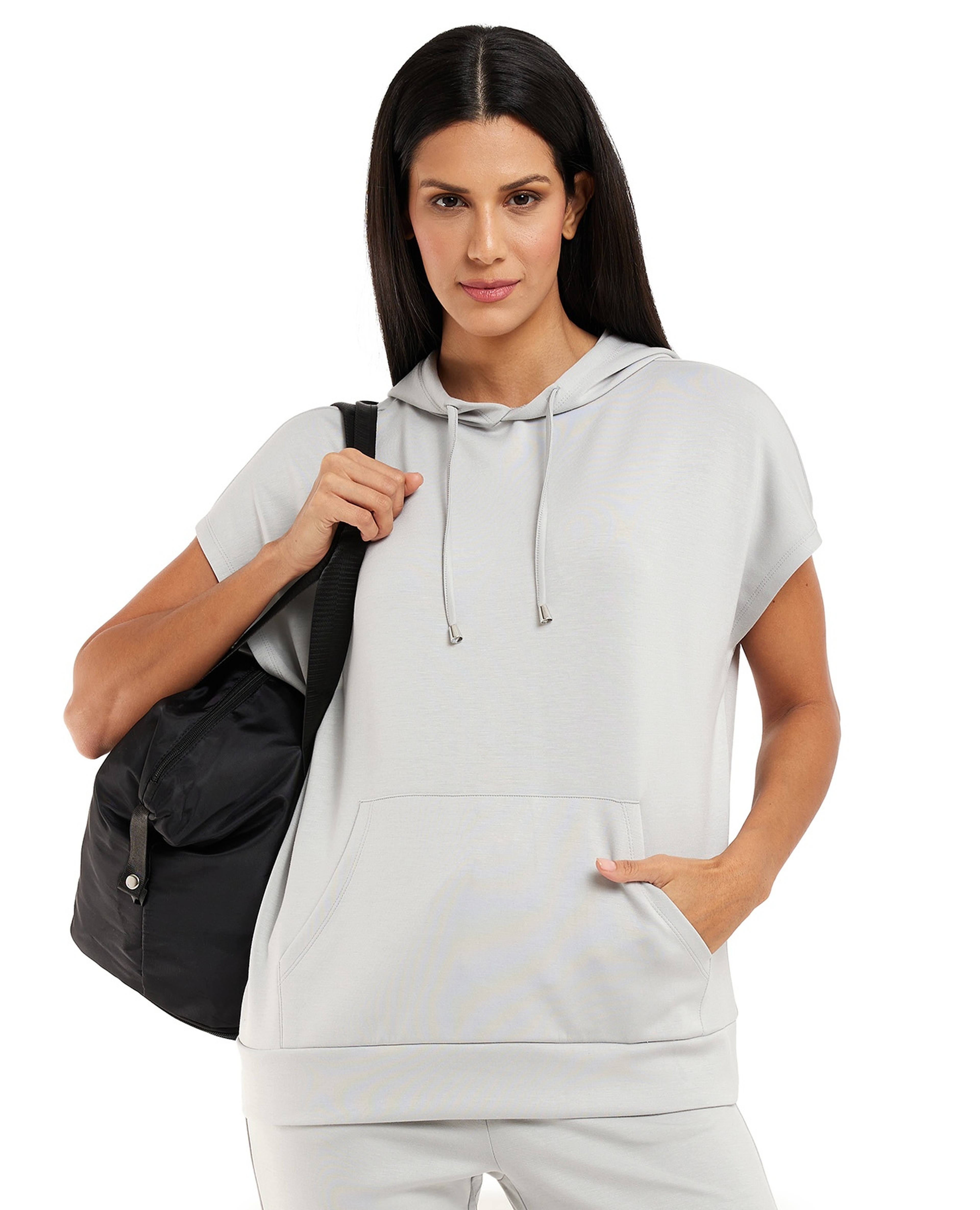 Solid Active Hoodie with Short Sleeves