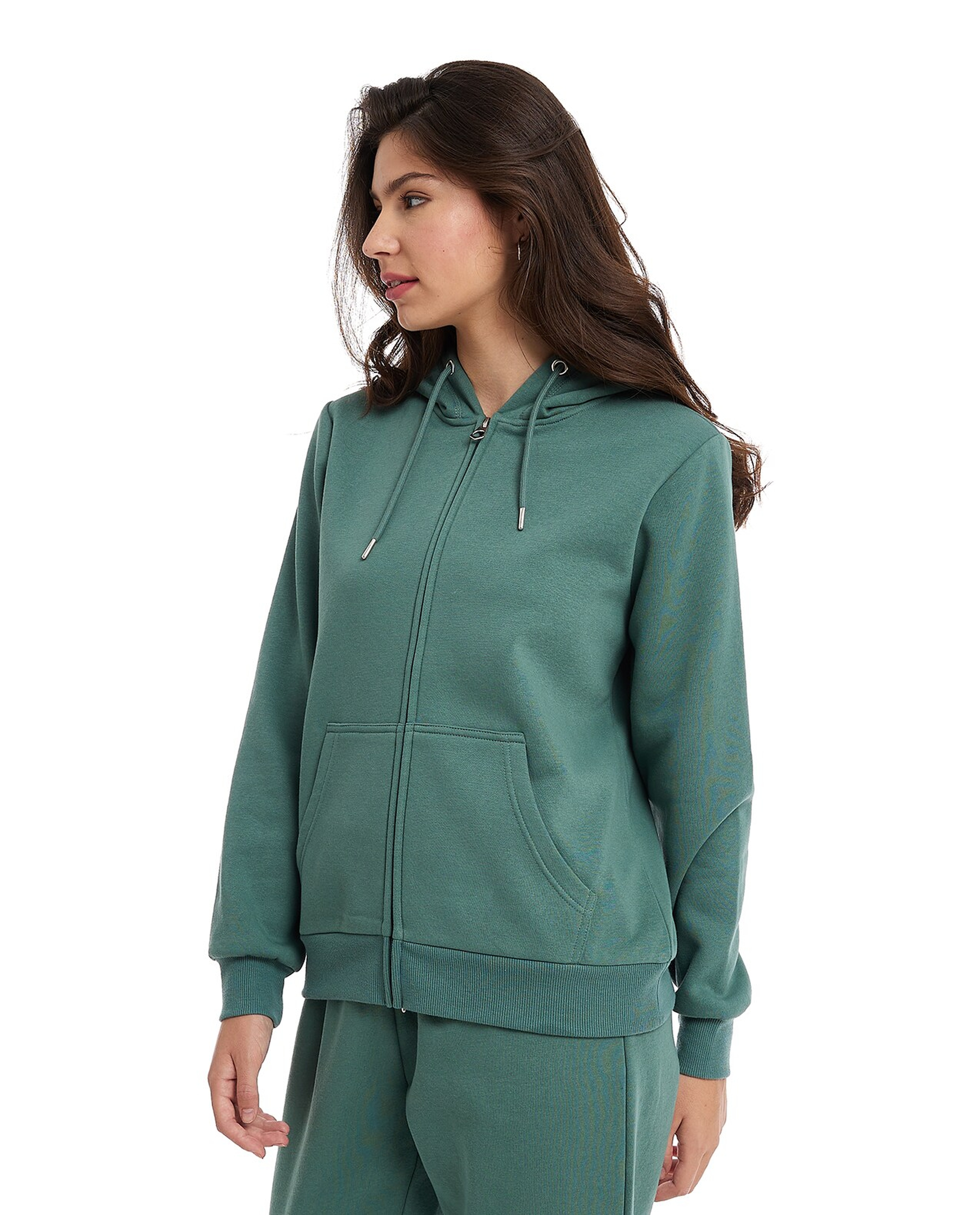 Solid Hooded Jacket with Zipper Closure