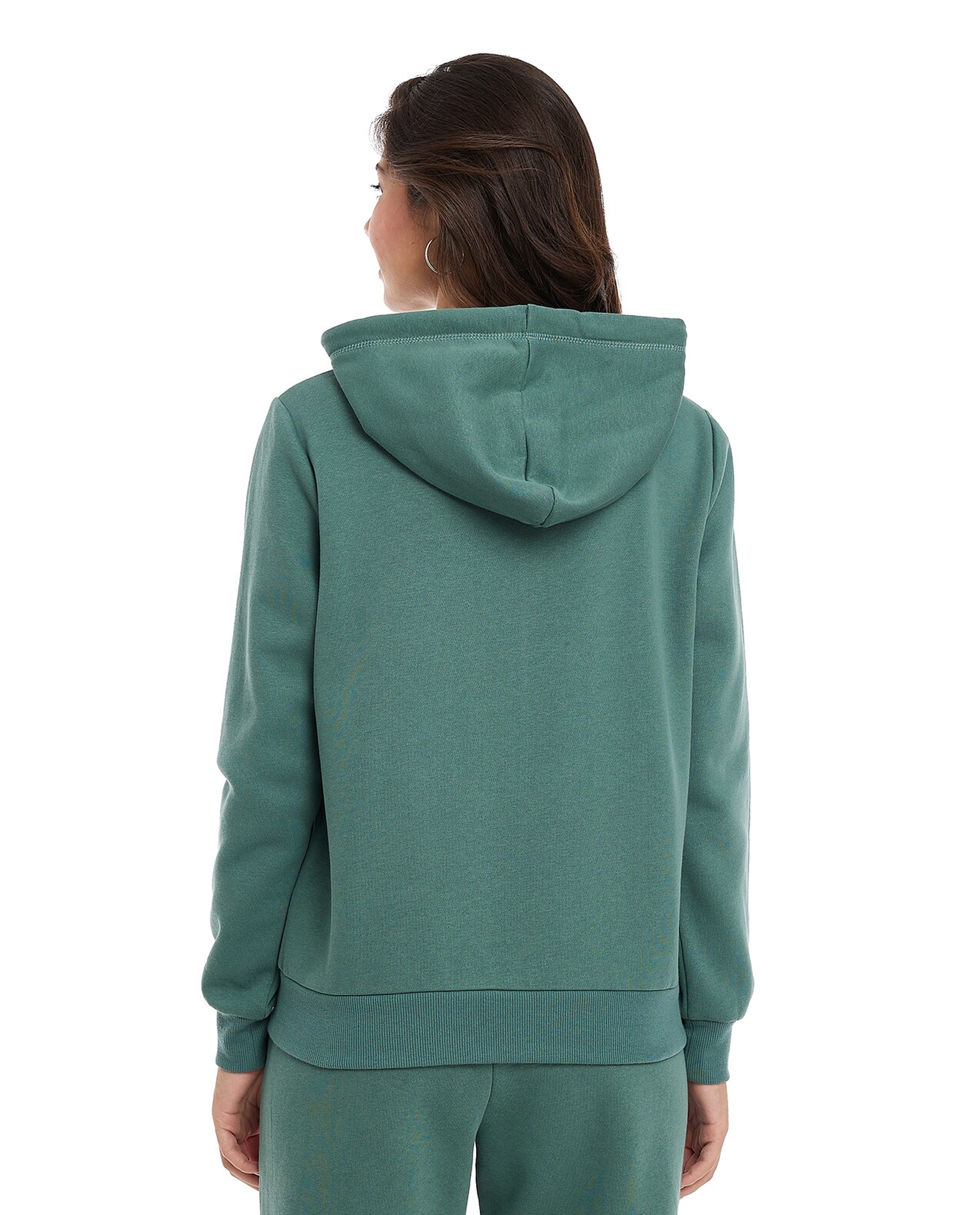 Solid Hooded Jacket with Zipper Closure