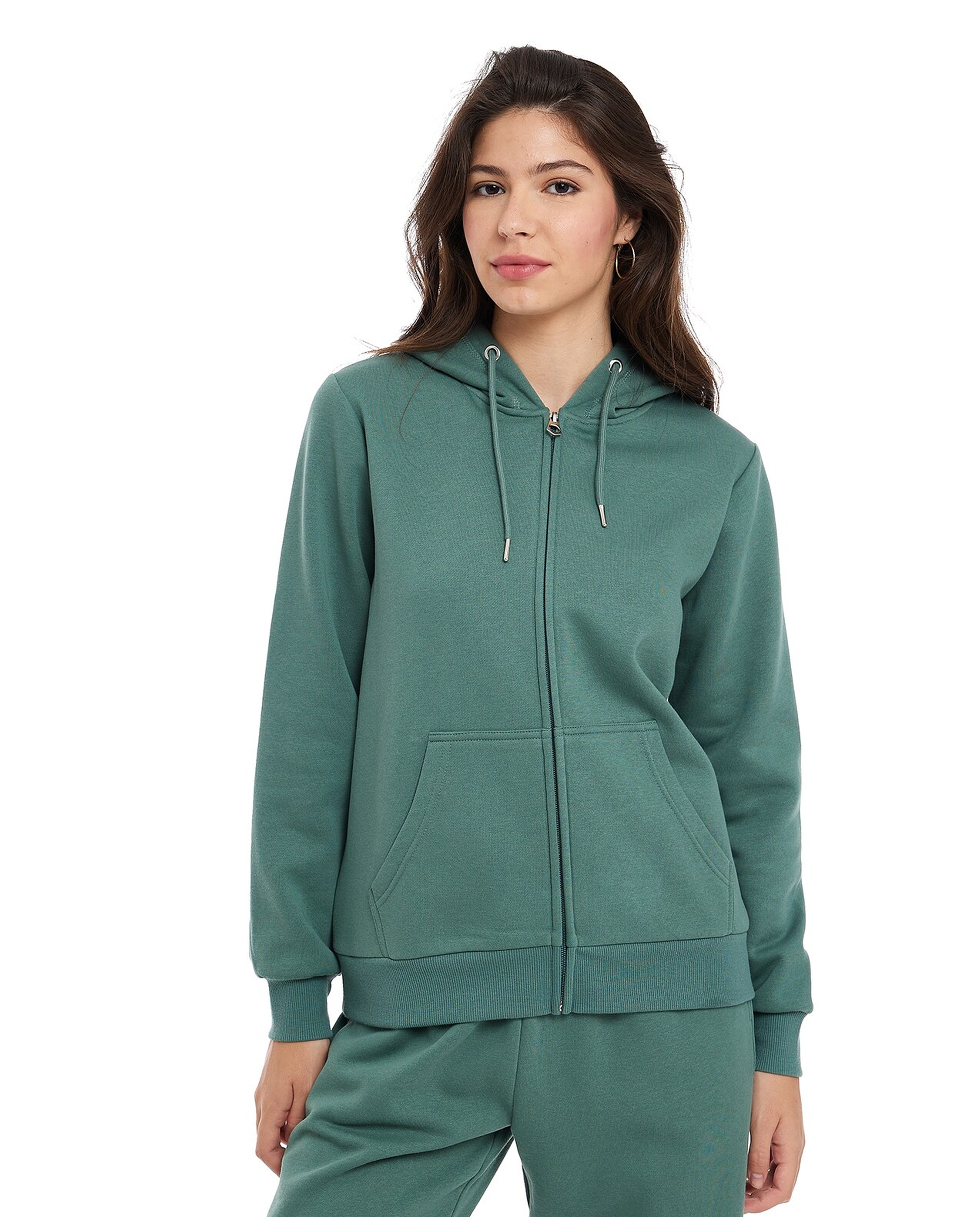 Solid Hooded Jacket with Zipper Closure