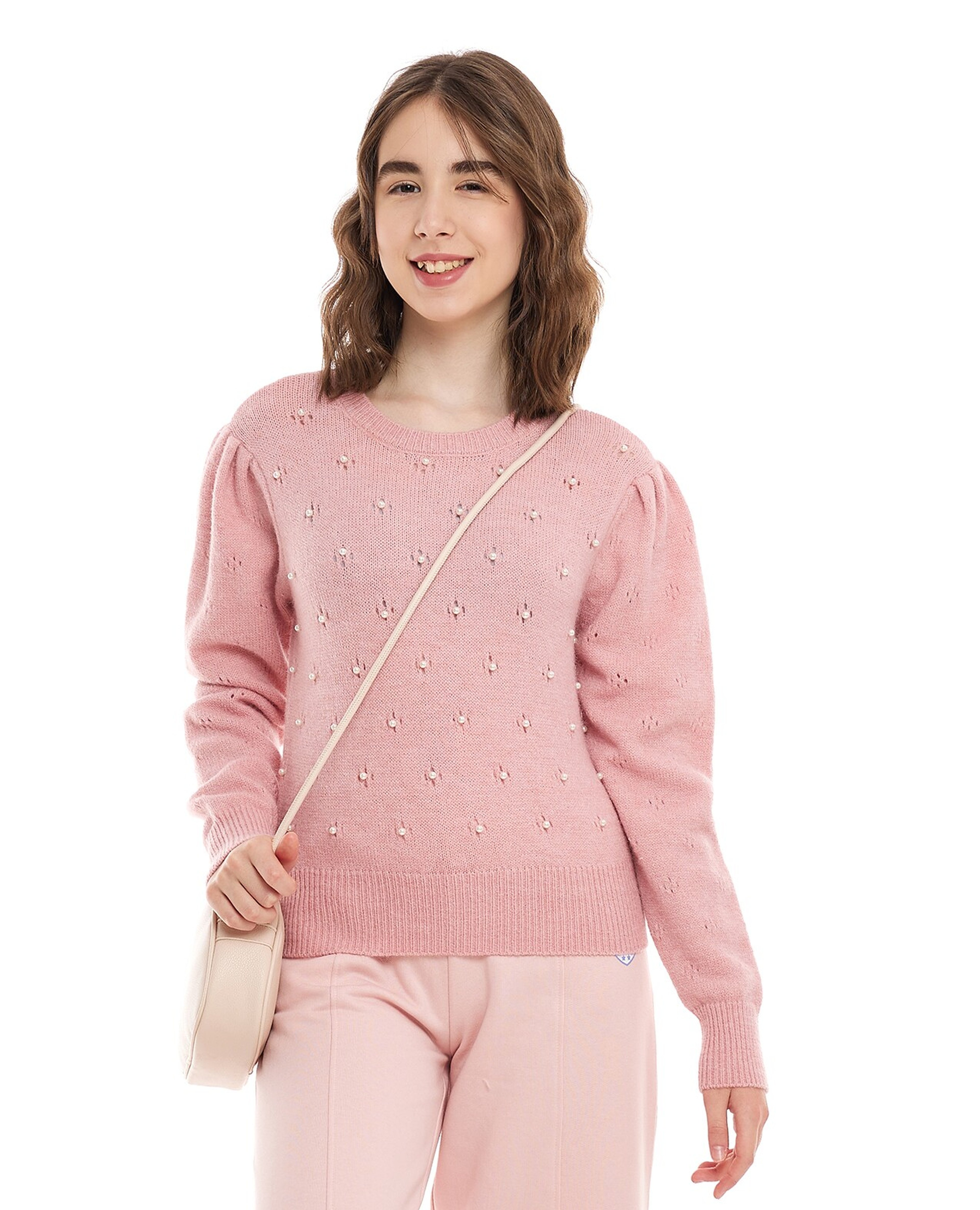 سترة مفتوحة وياقة مستديرة وأكمام بوف