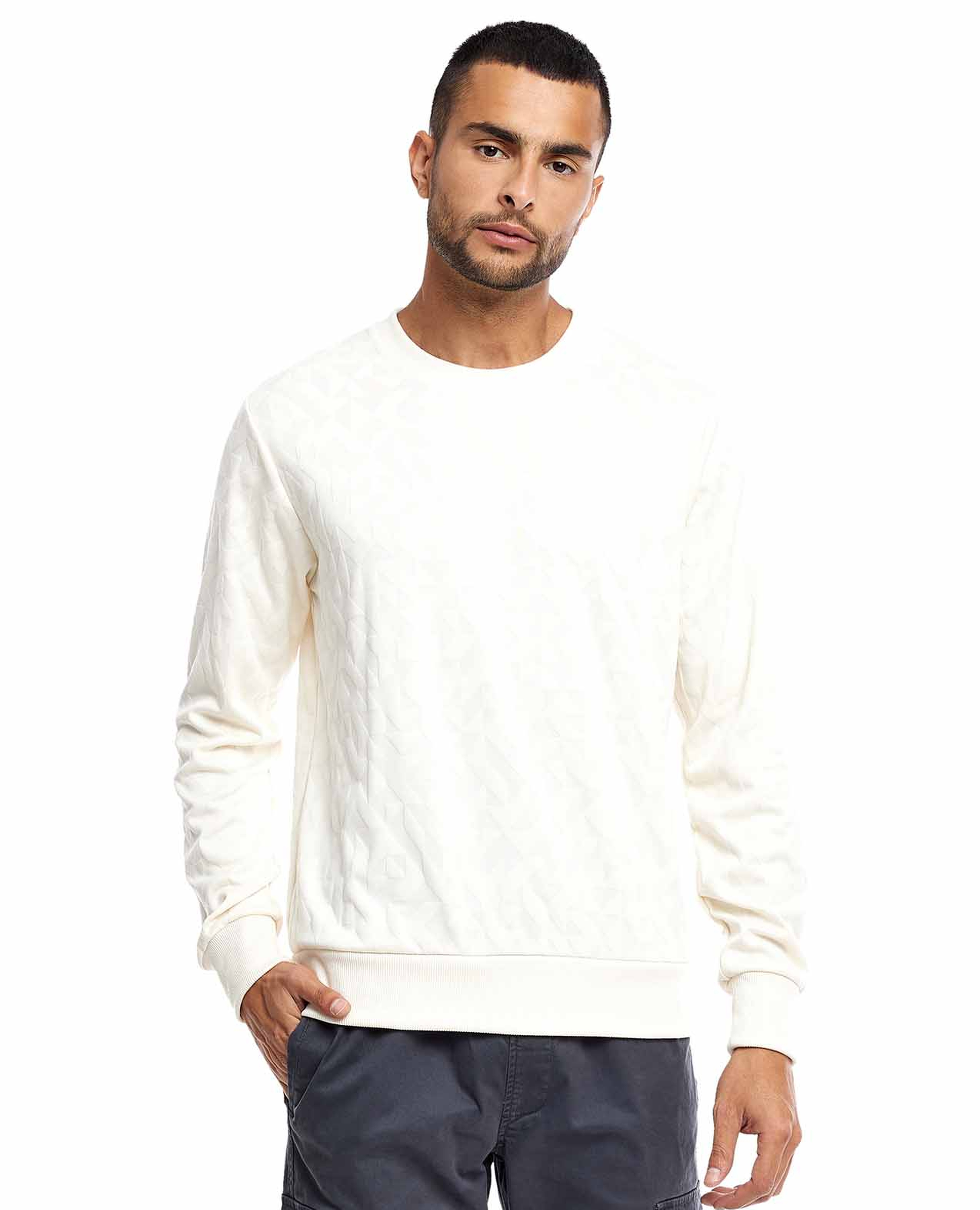 Self Patterned Sweatshirt with Crew Neck and Long Sleeves