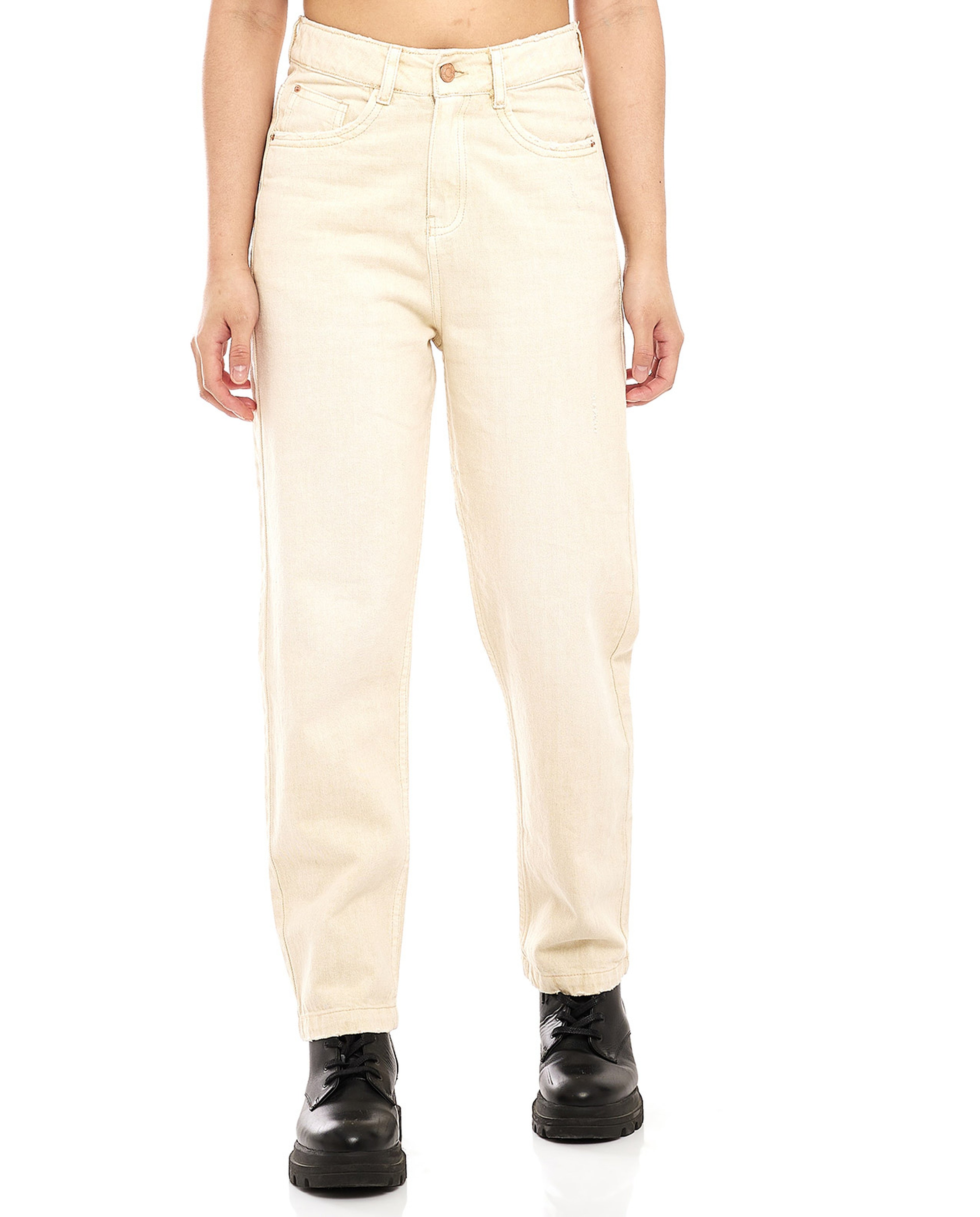 Solid Slim Fit Jeans with Button Closure