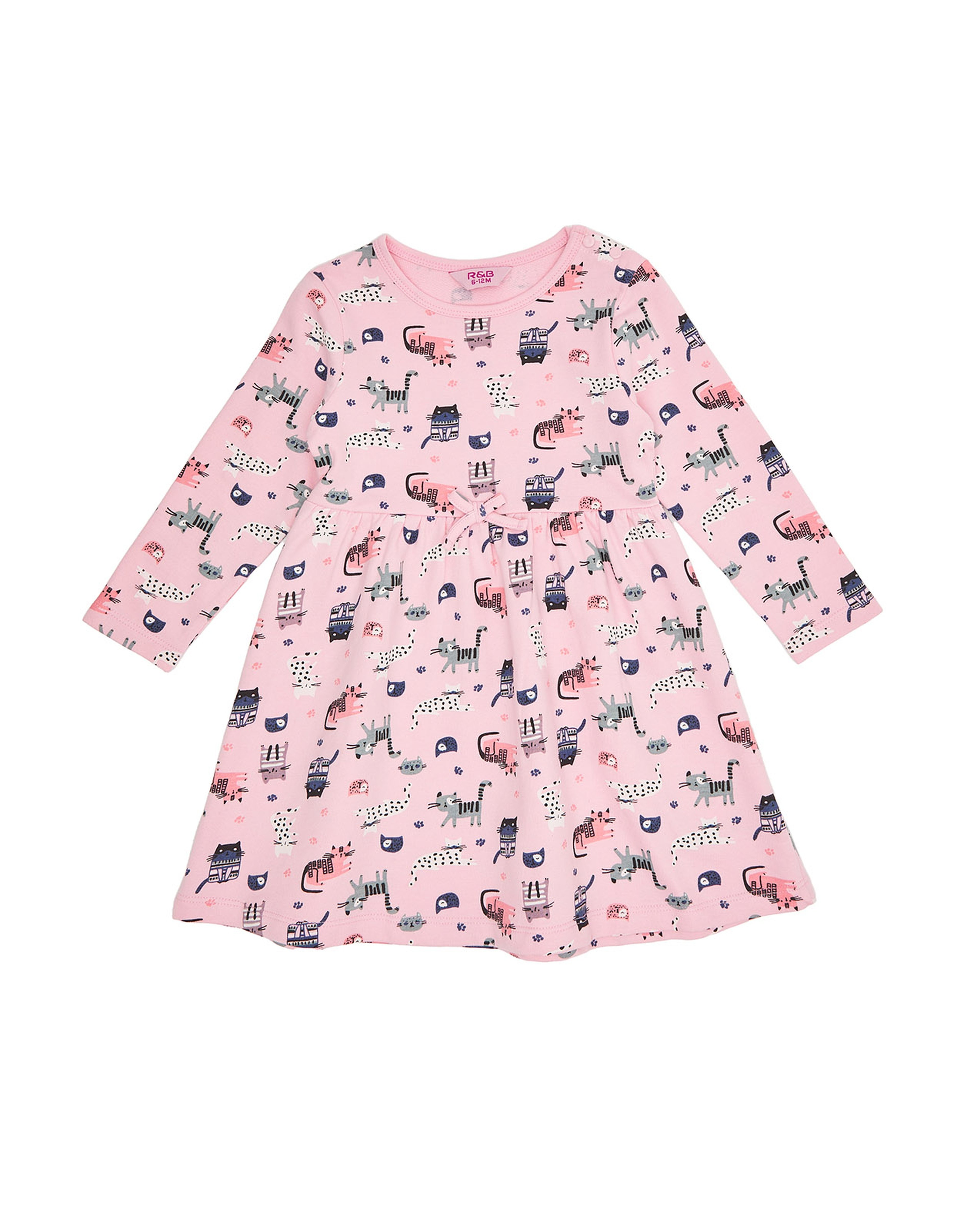 Printed Fit and Flare Dress with Long Sleeves