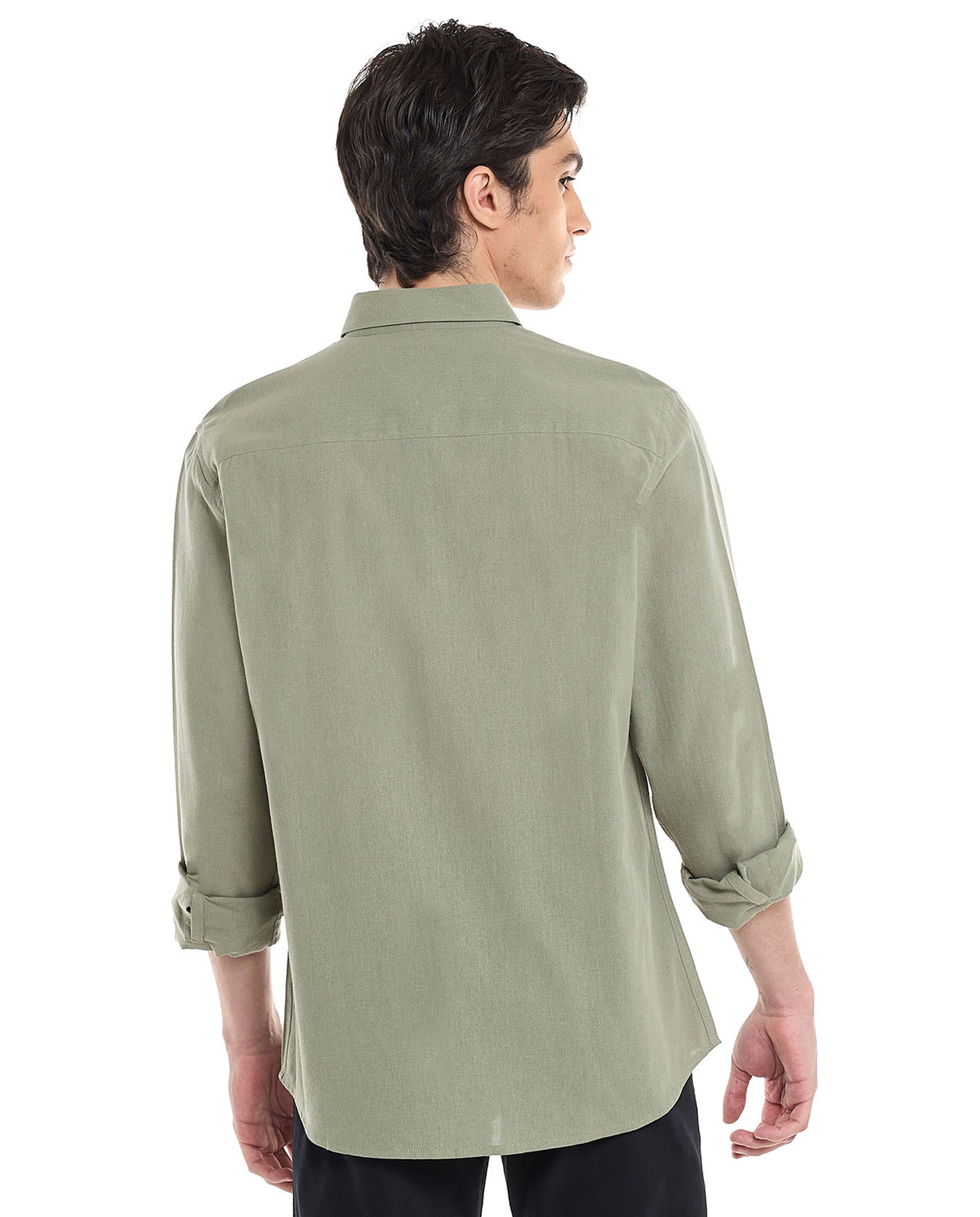 Solid Shirt with Classic Collar and Long Sleeves