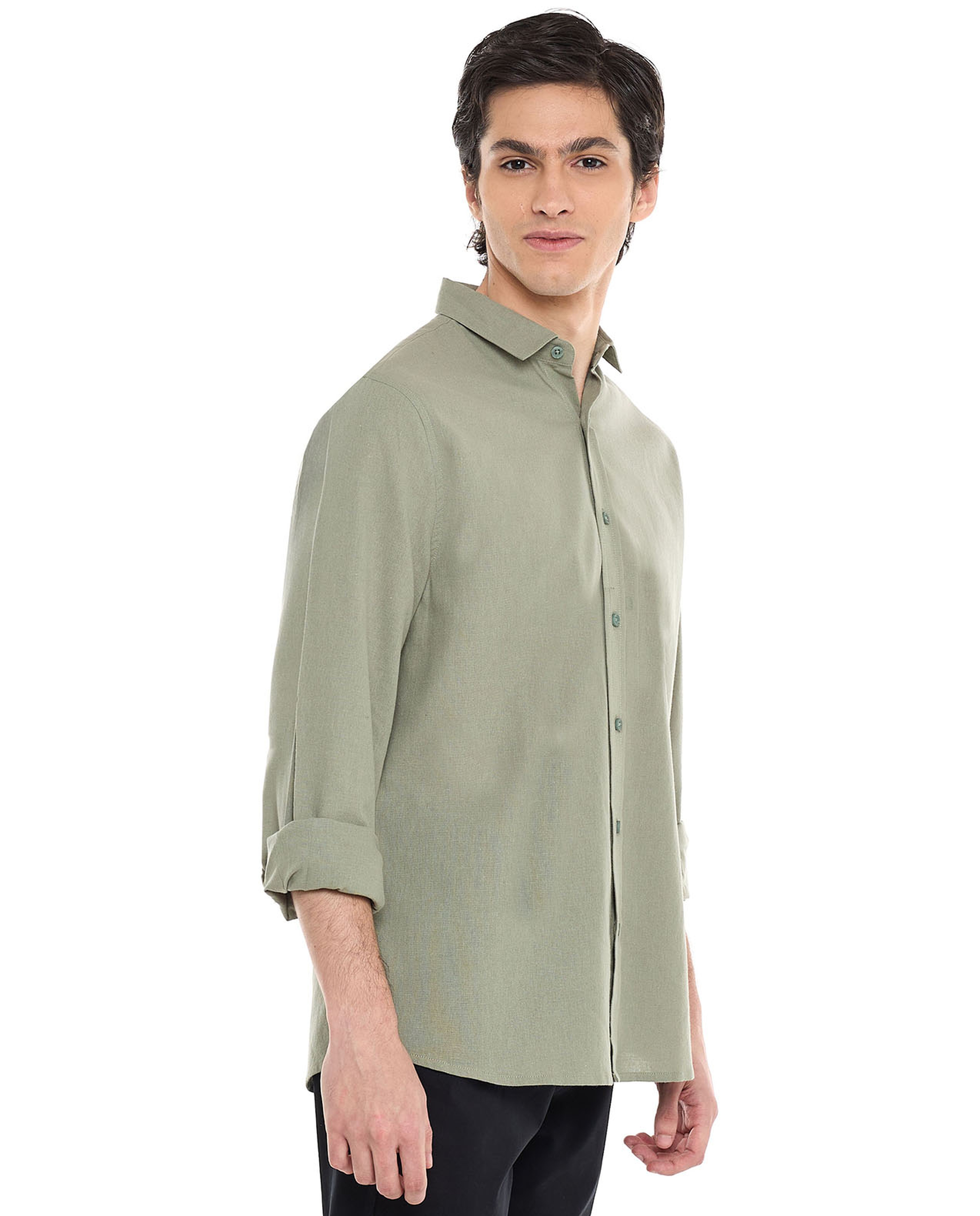 Solid Shirt with Classic Collar and Long Sleeves