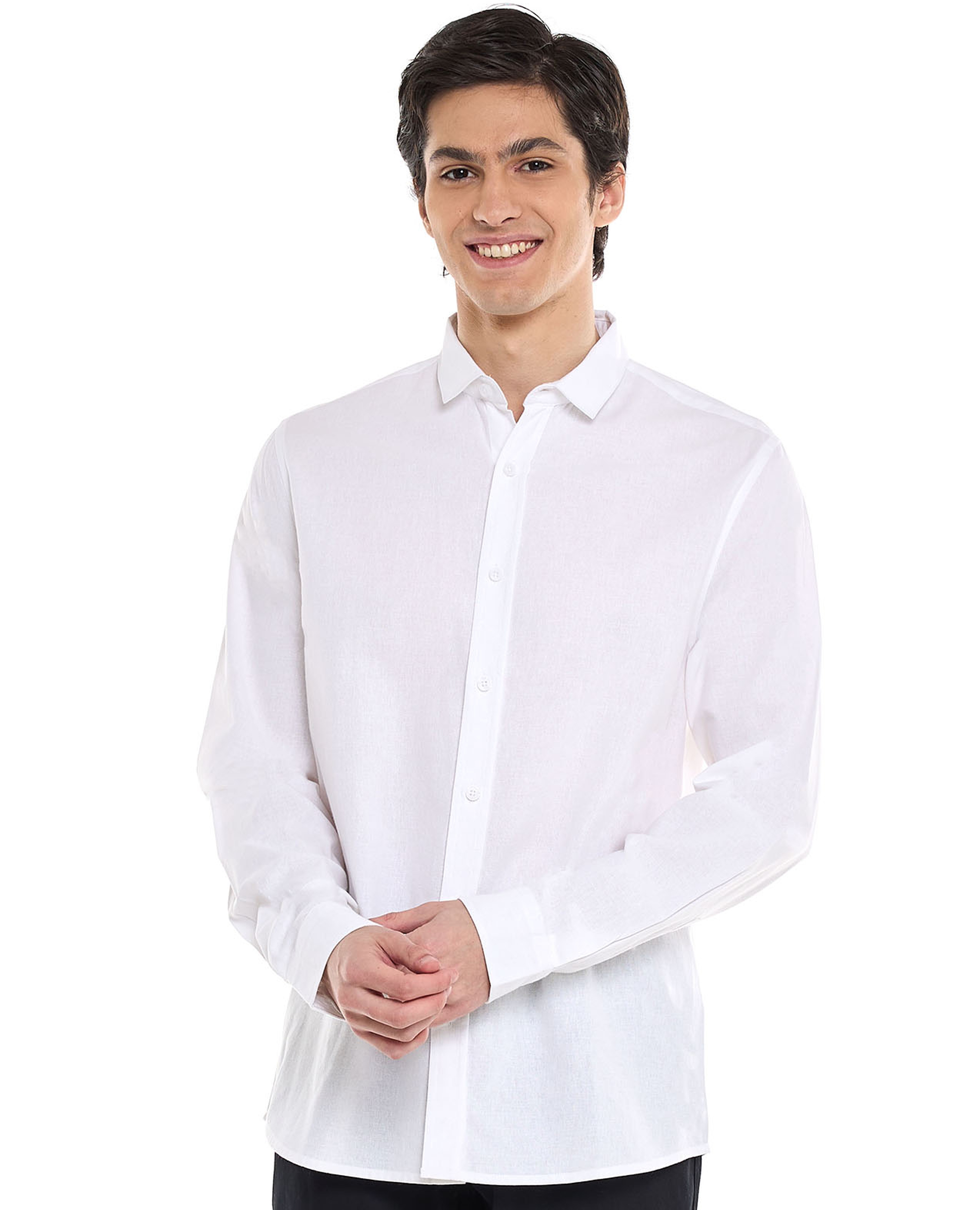 Solid Shirt with Classic Collar and Long Sleeves
