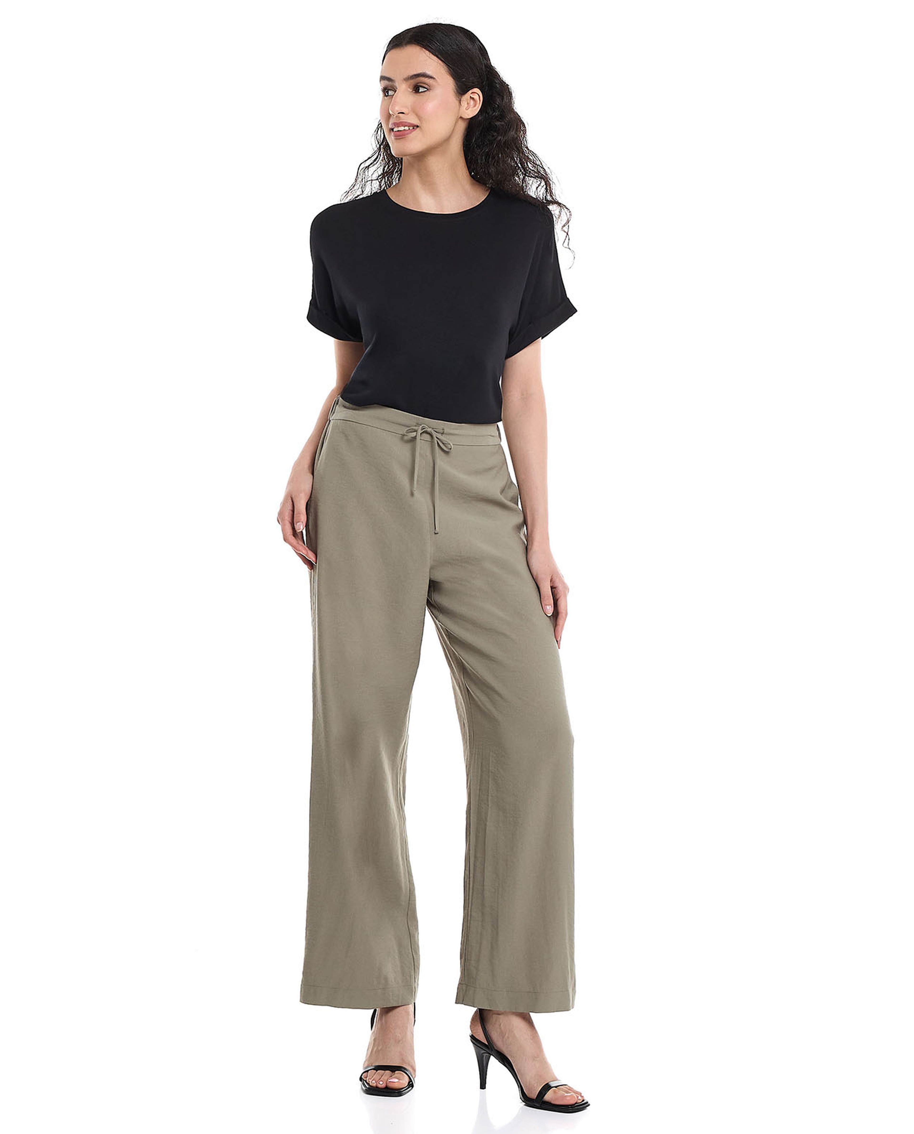 Ribbed Oversized T-Shirt with Crew Neck and Short Sleeves