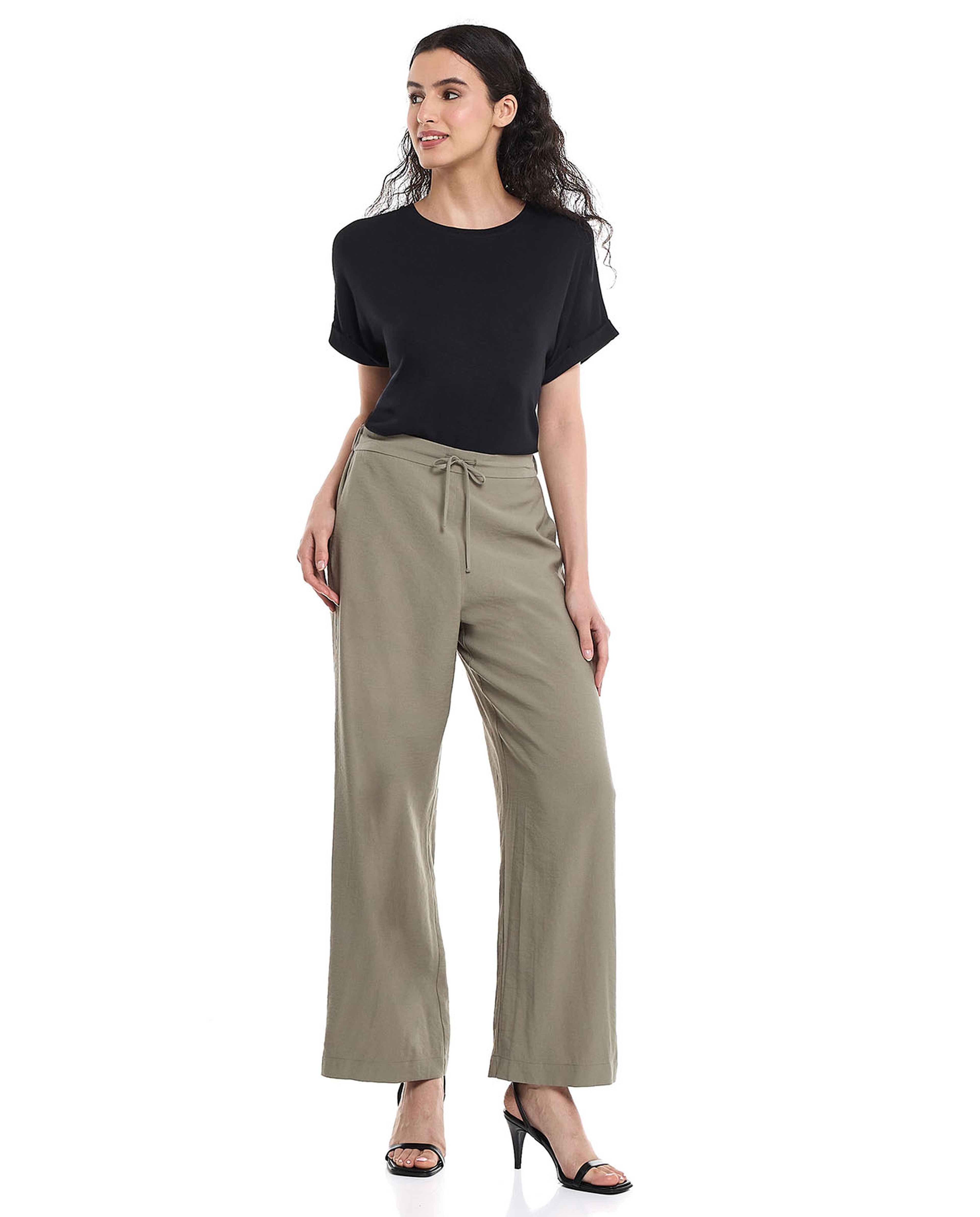 Ribbed Oversized T-Shirt with Crew Neck and Short Sleeves