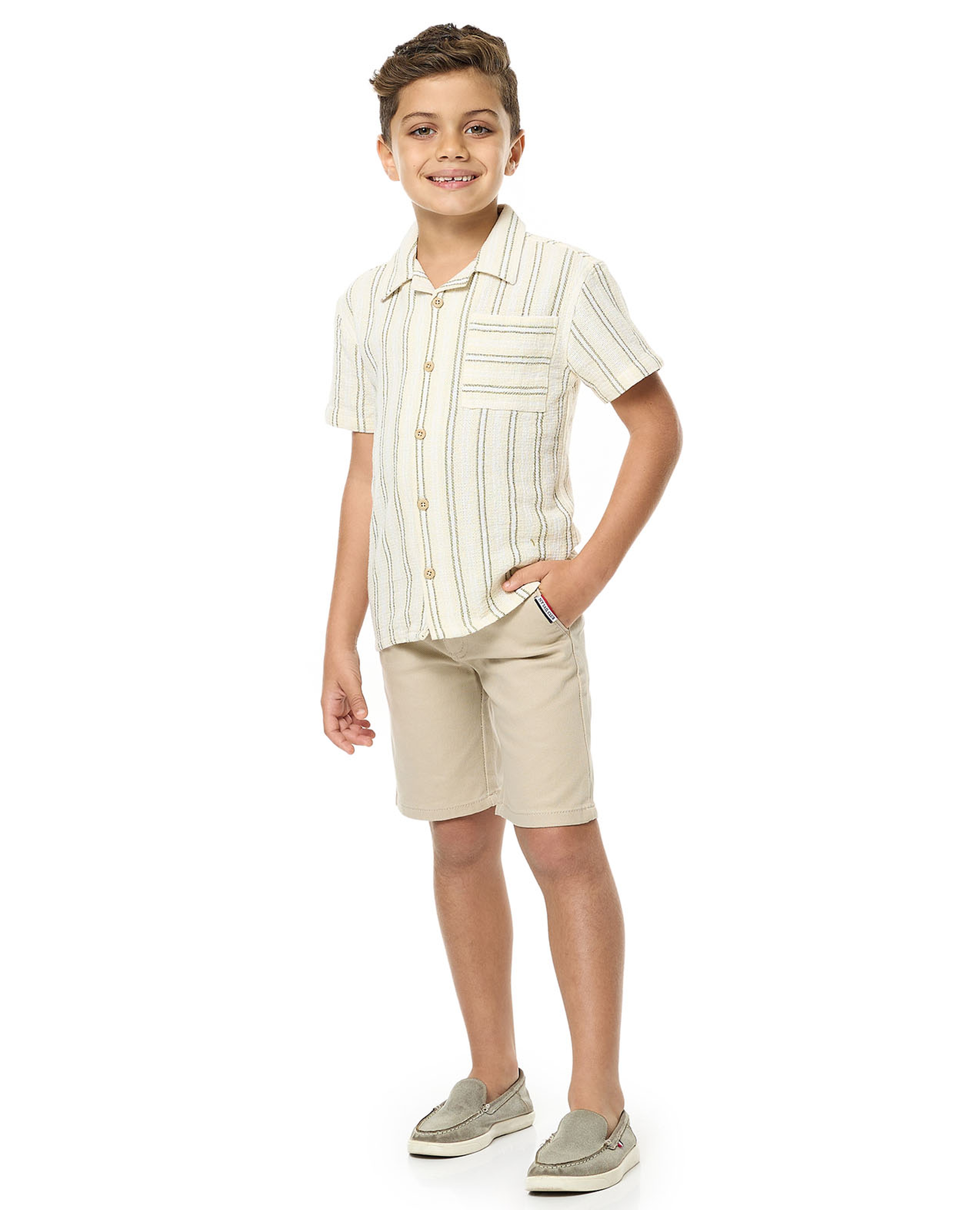 Textured Shorts with Button Closure