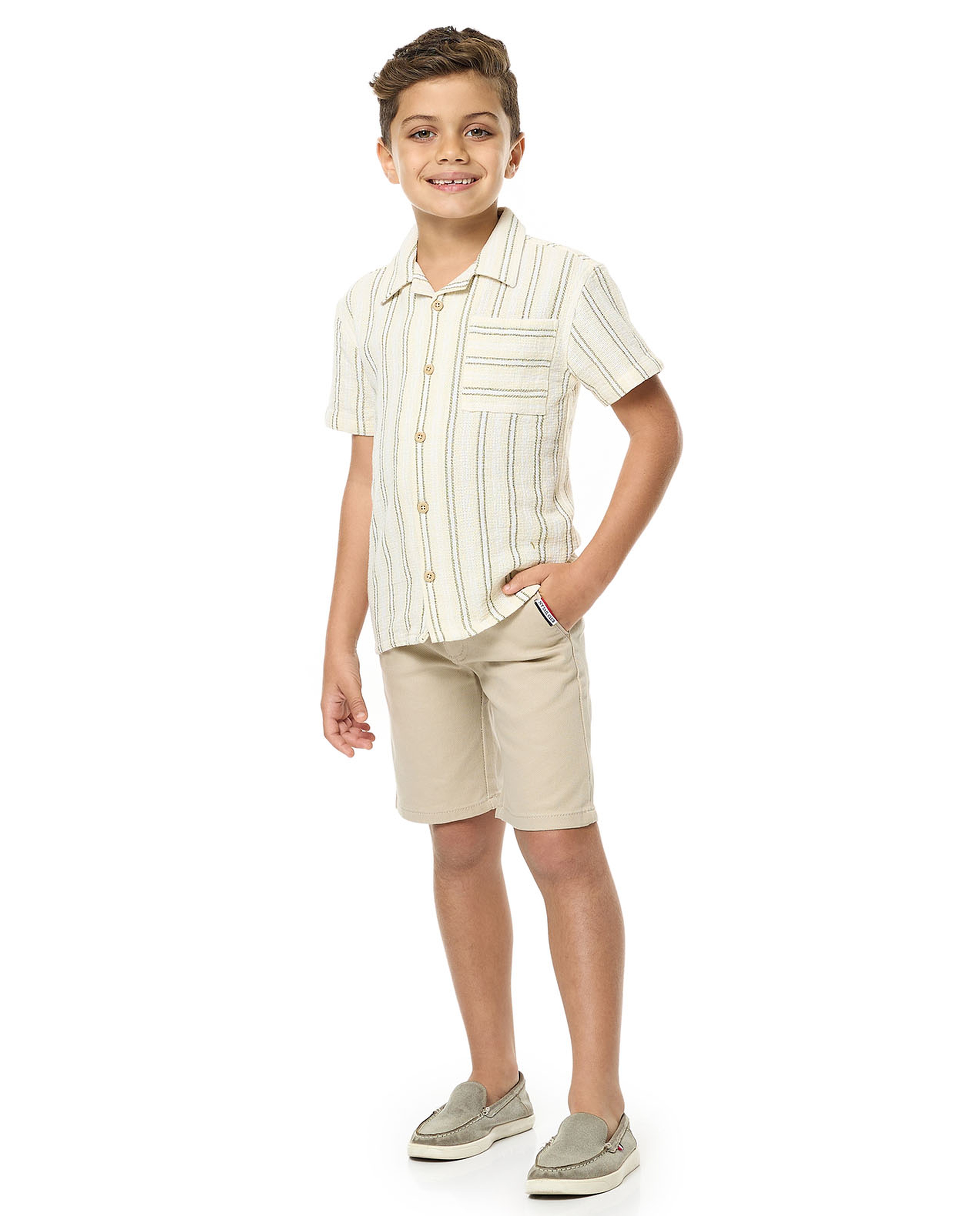 Textured Shorts with Button Closure