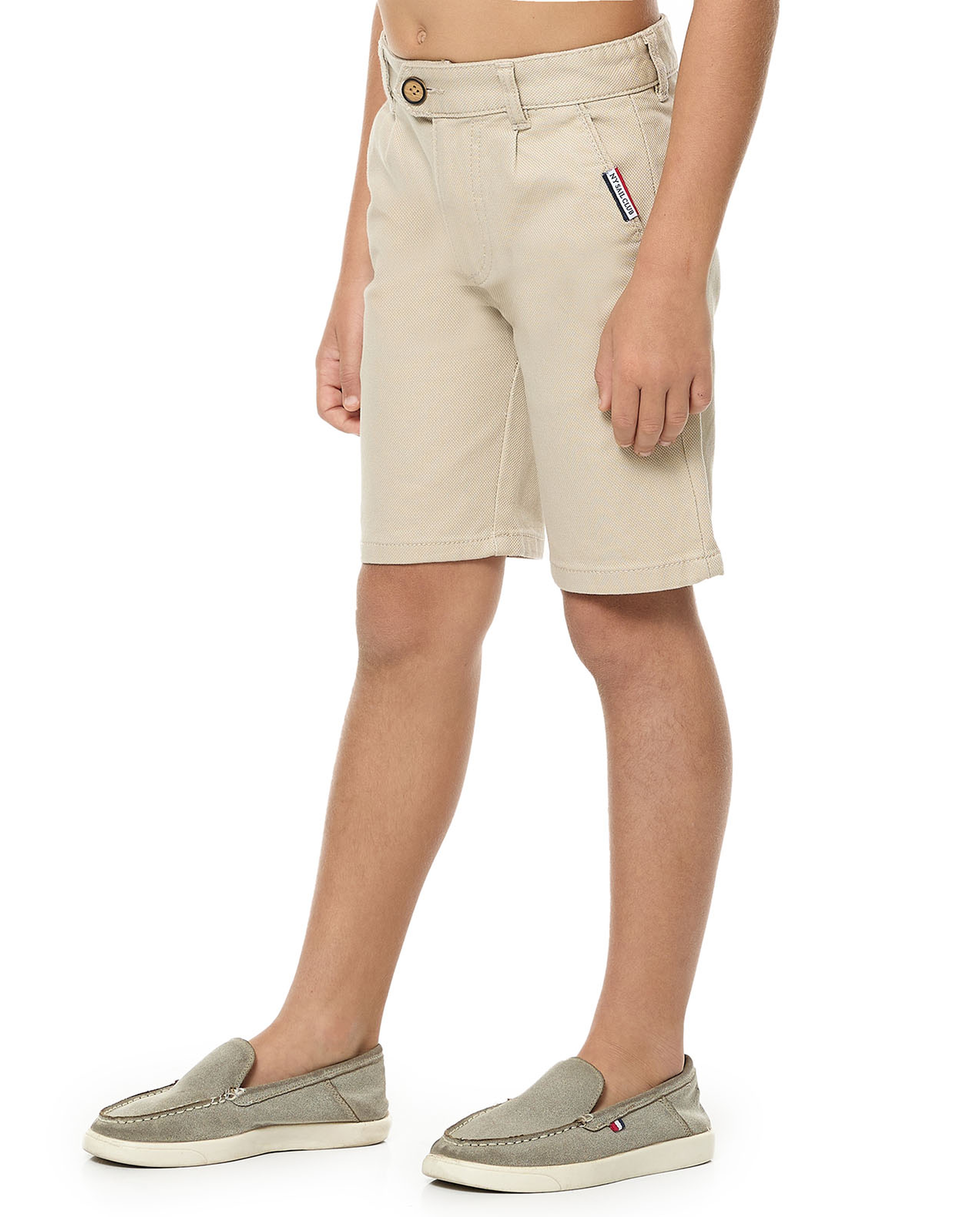 Textured Shorts with Button Closure