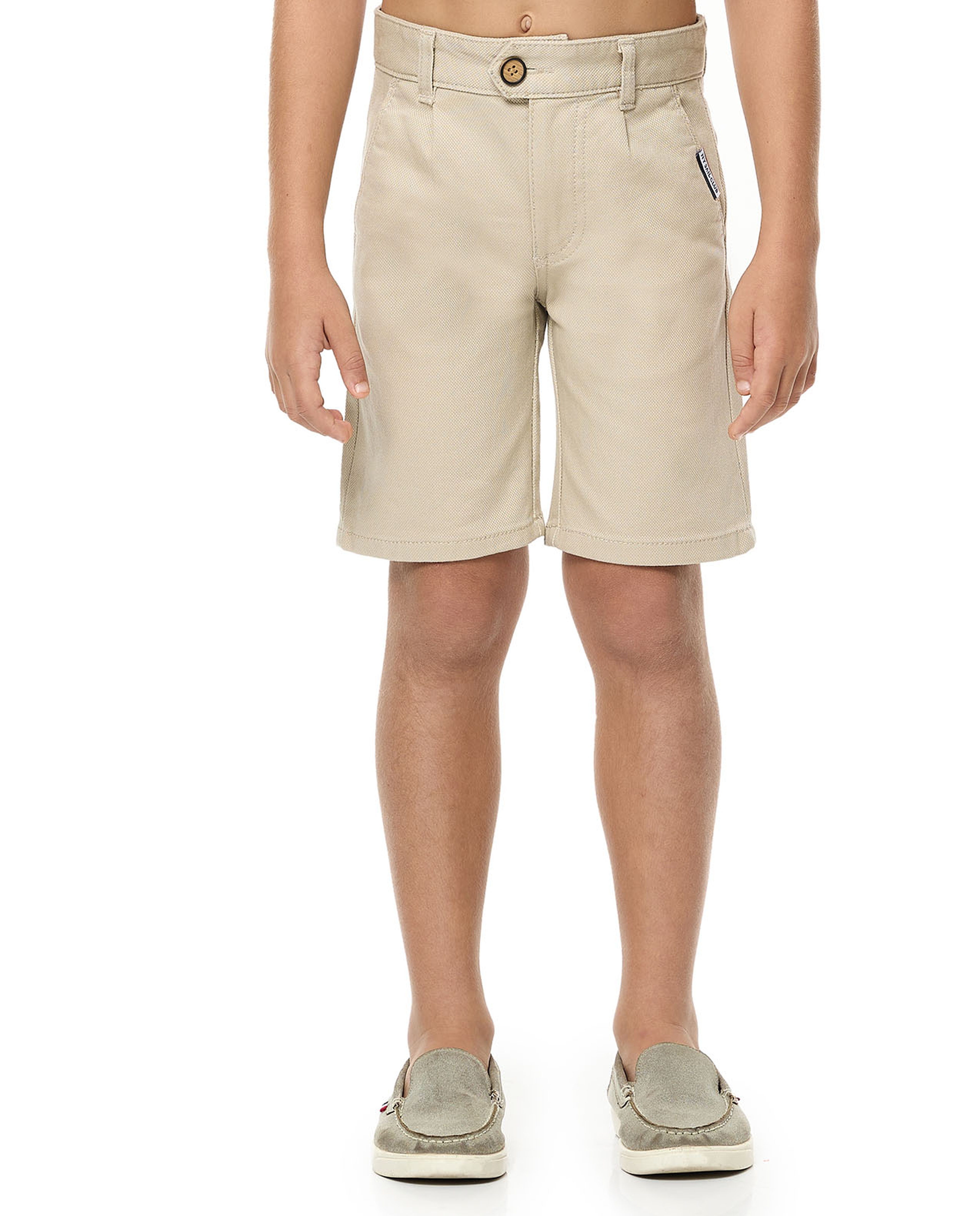 Textured Shorts with Button Closure
