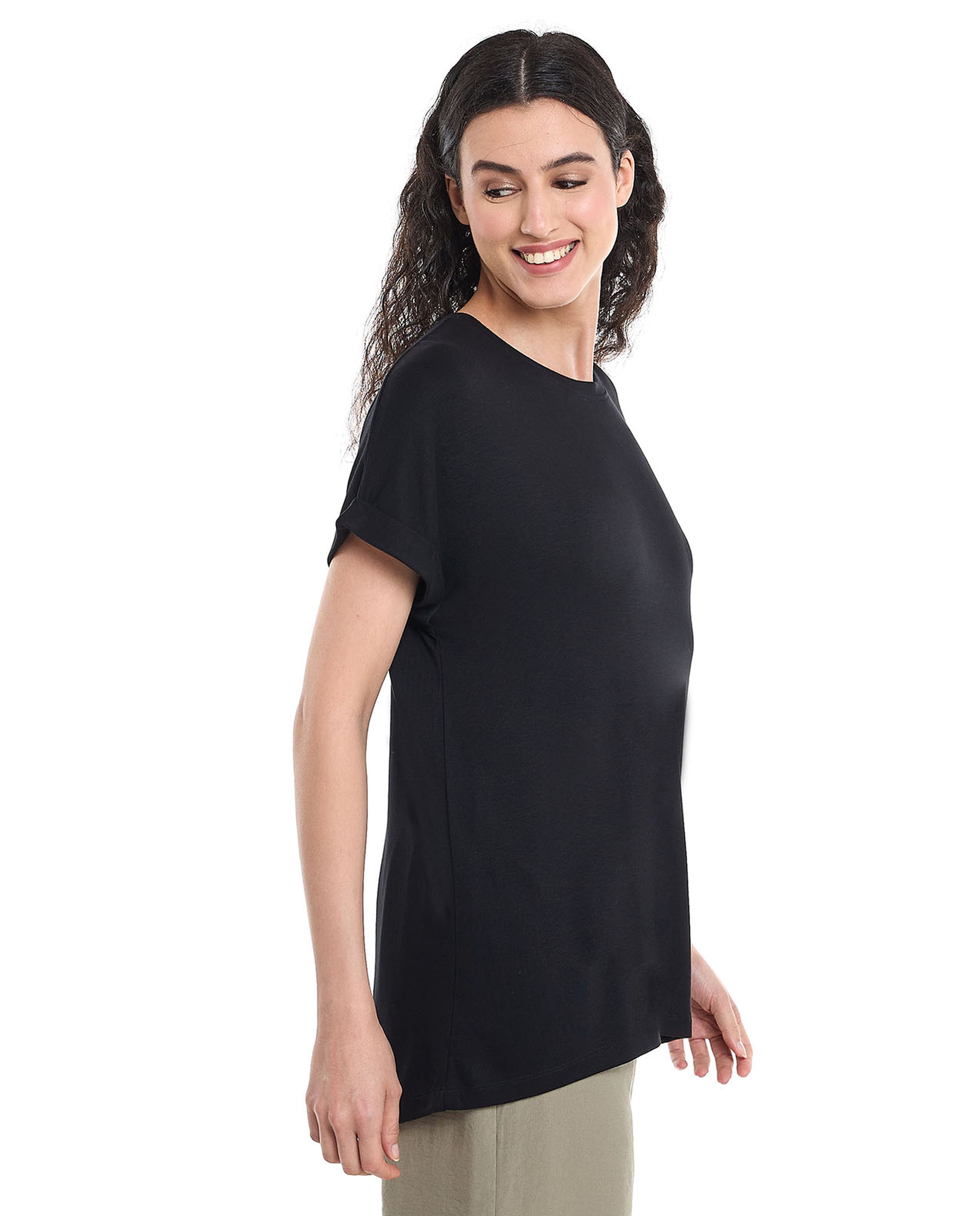 Ribbed Oversized T-Shirt with Crew Neck and Short Sleeves