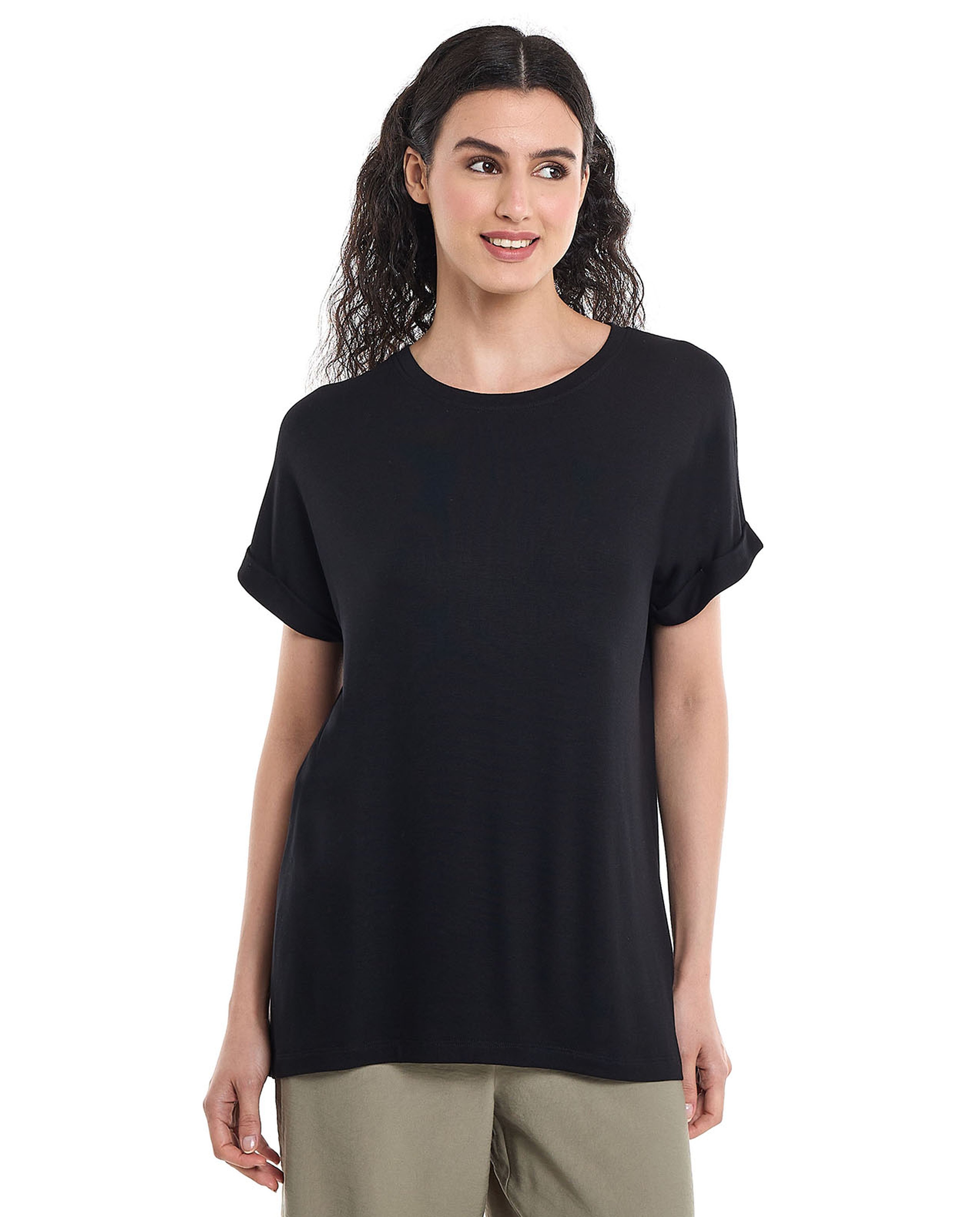 Ribbed Oversized T-Shirt with Crew Neck and Short Sleeves