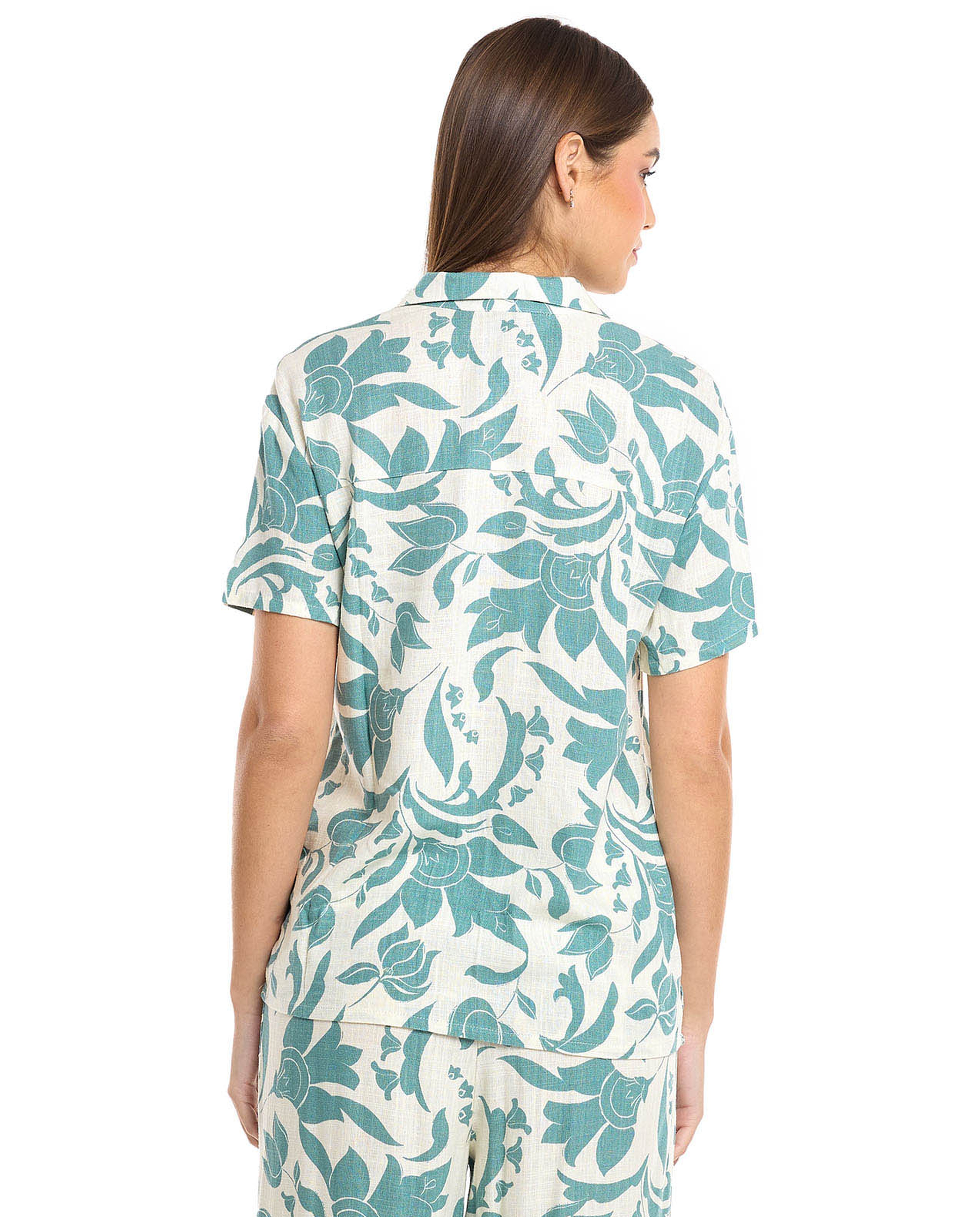 Patterned Shirt with Lapel Collar and Short Sleeves