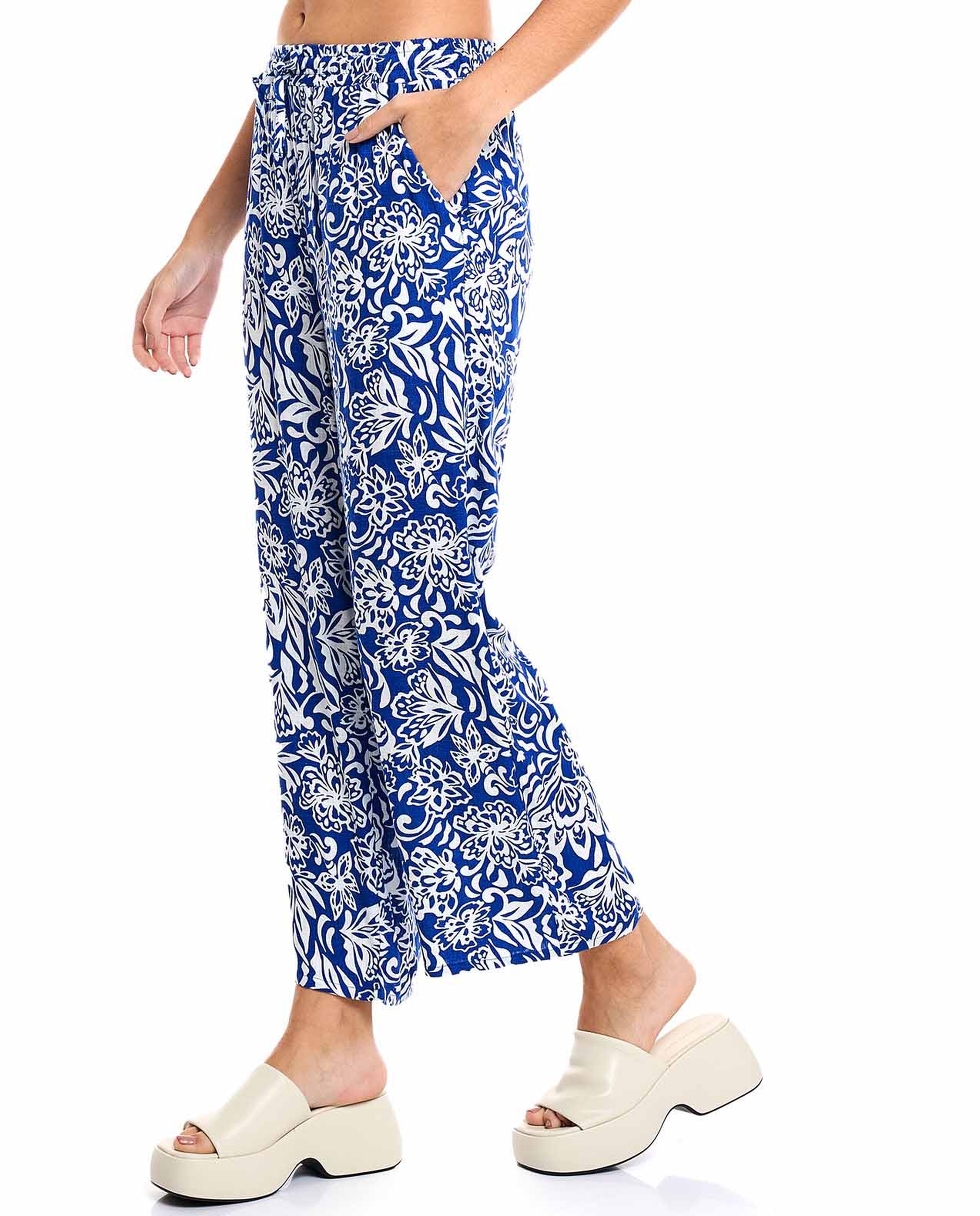 Patterned Wide Leg Pants with Drawstring Waist