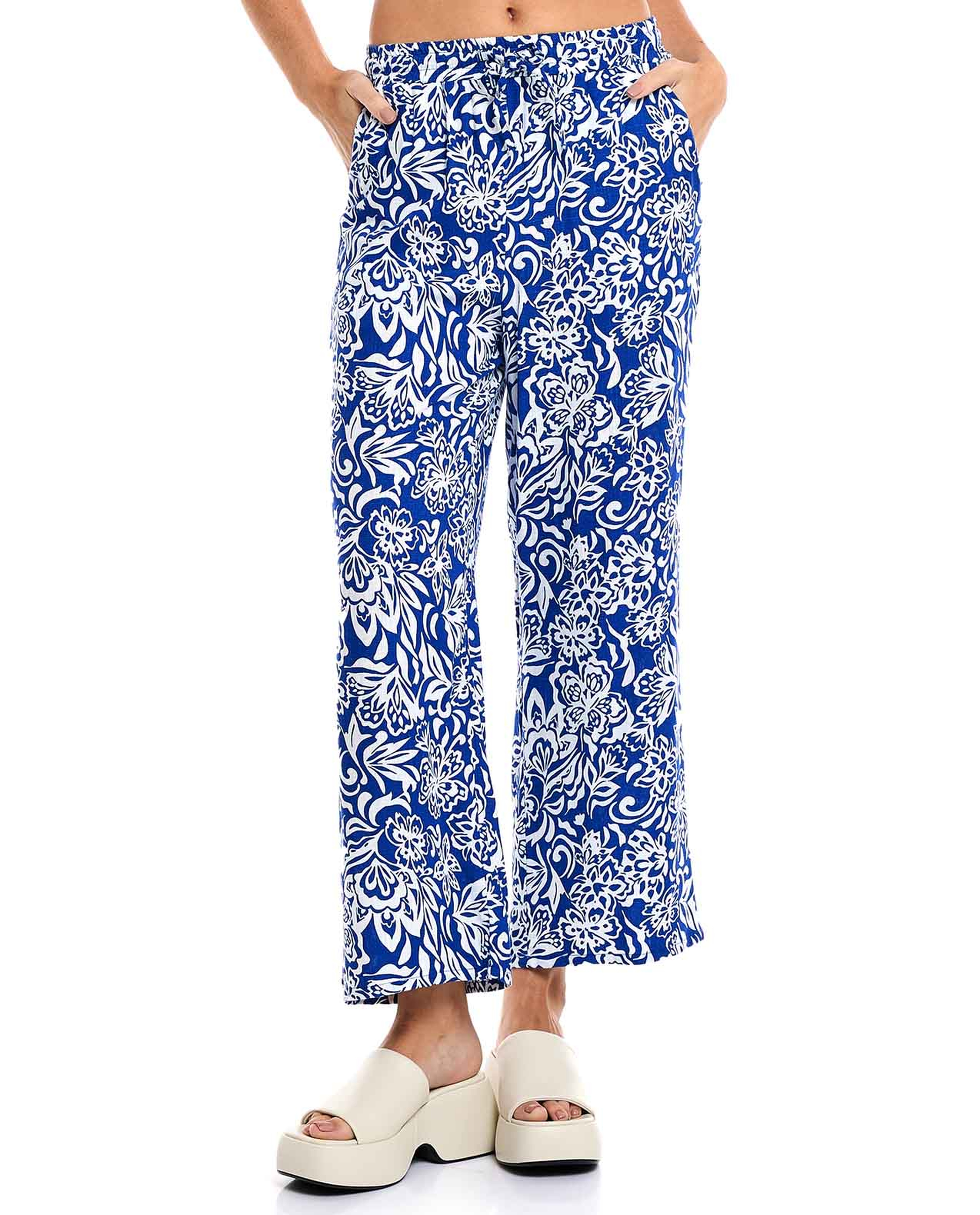 Patterned Wide Leg Pants with Drawstring Waist