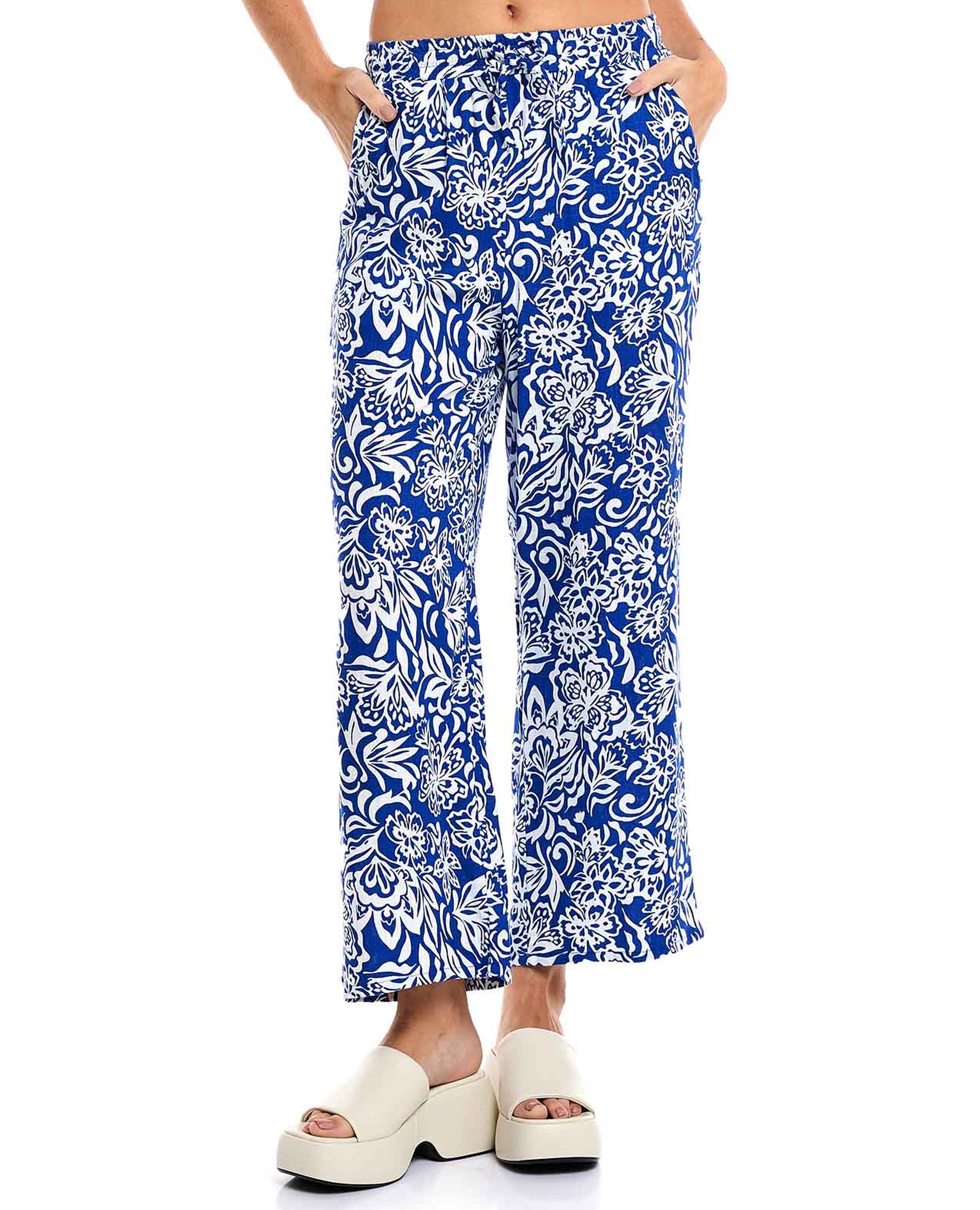 Patterned Wide Leg Pants with Drawstring Waist