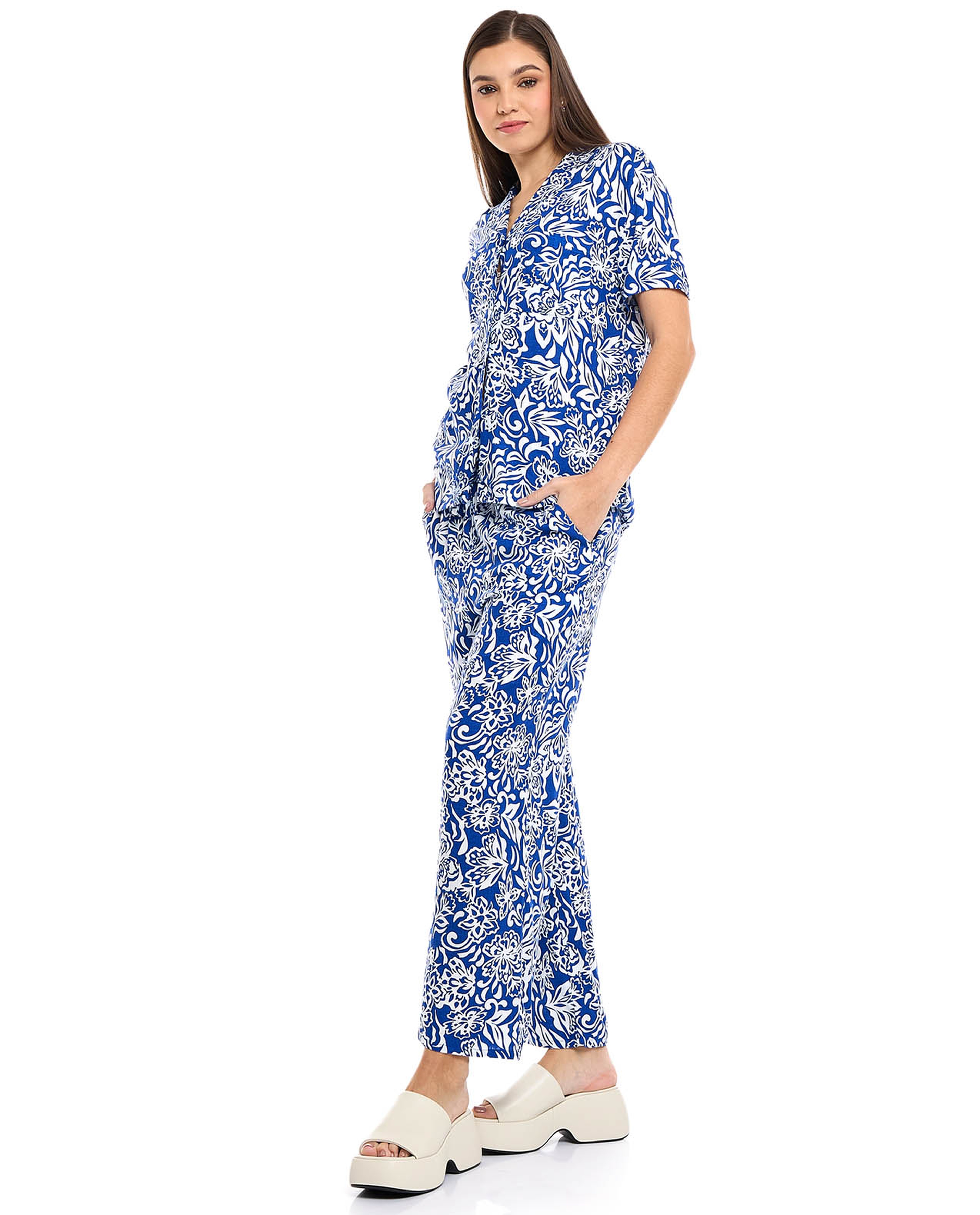 Patterned Wide Leg Pants with Drawstring Waist