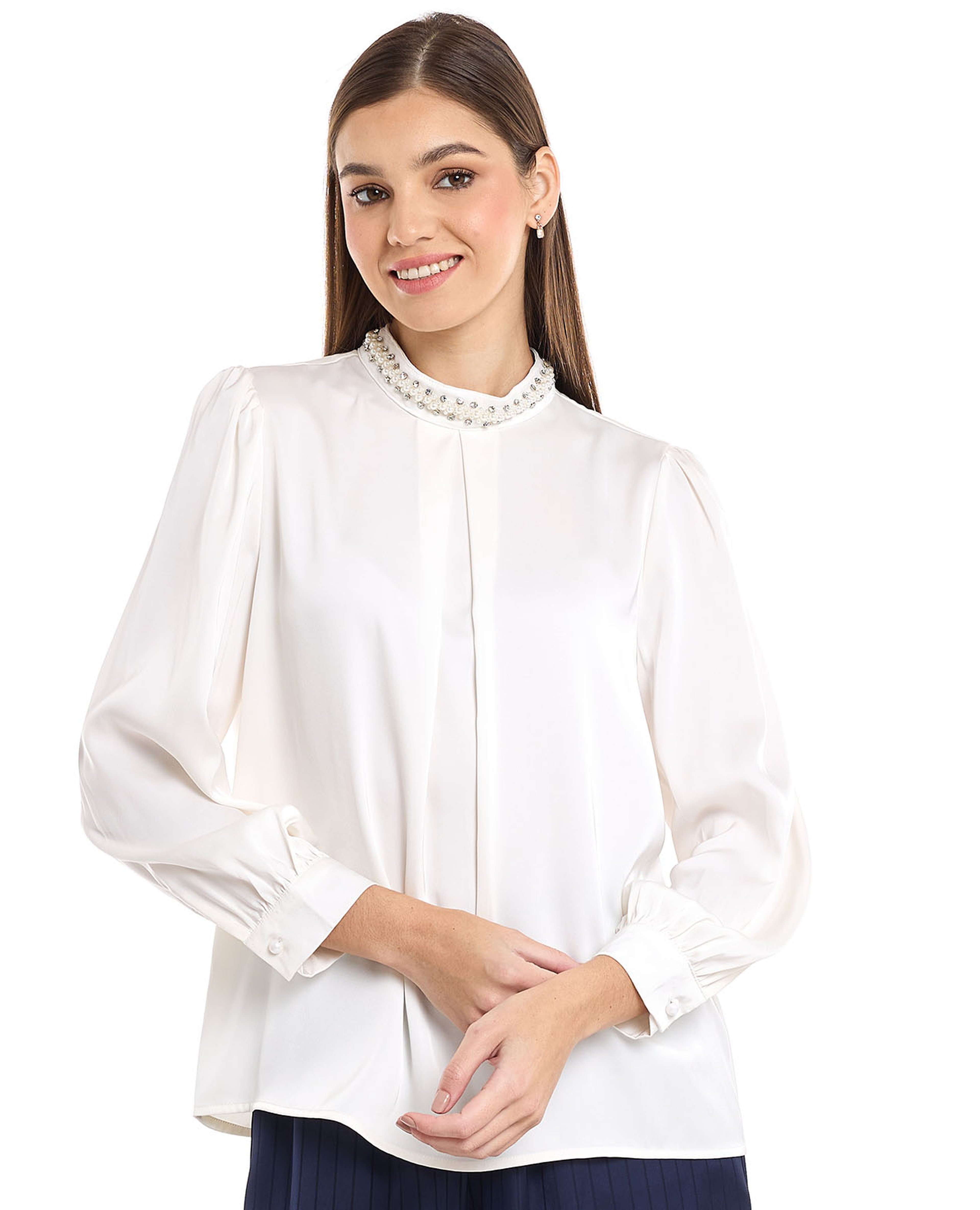 Solid Top with Mock Neck and Long Sleeves